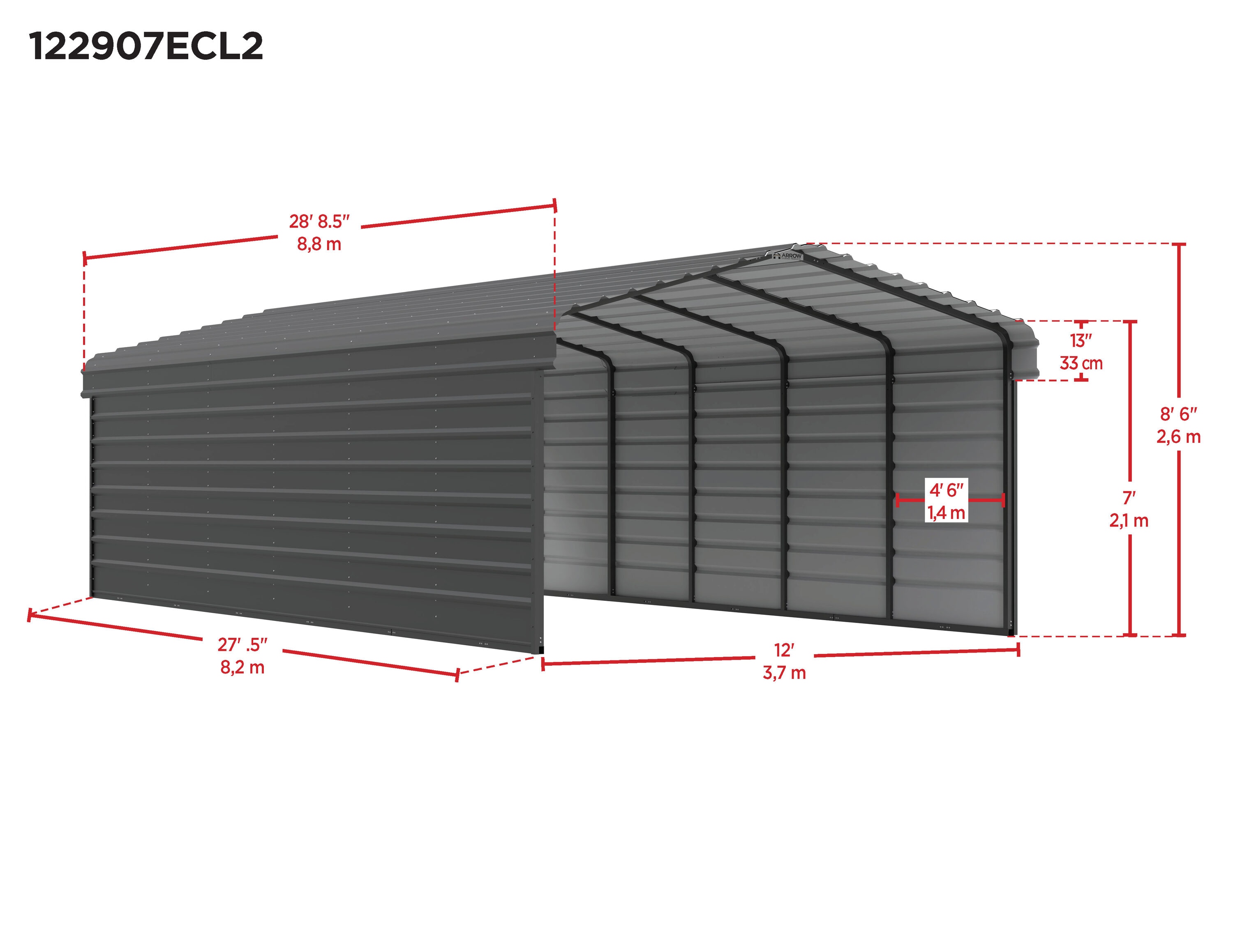Arrow CPHC122907ECL2 Carport-Covers - View #2
