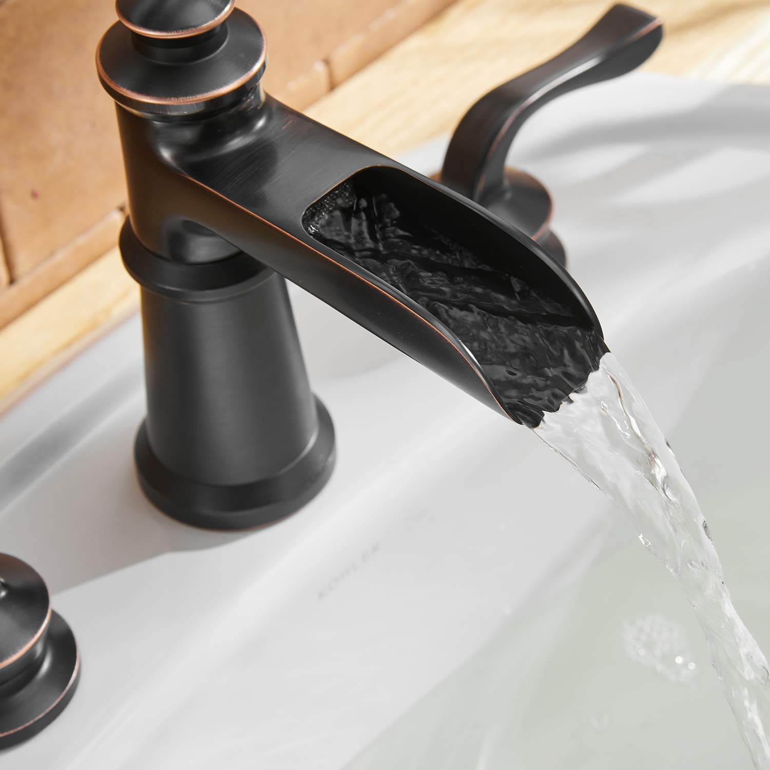 Bwe Oil Rubbed Bronze Widespread 2 Handle Watersense Waterfall Bathroom Sink Faucet With Drain A 3127