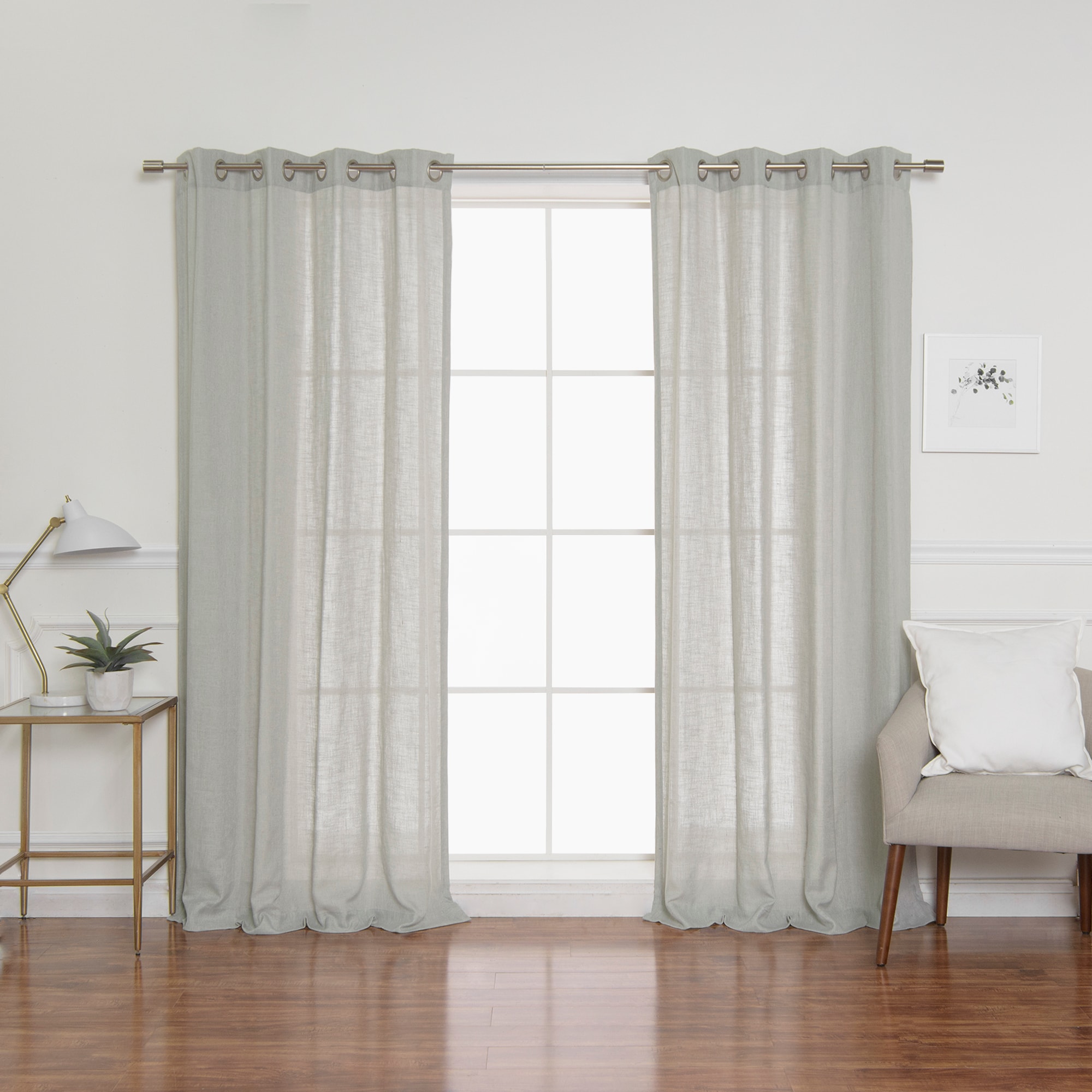 Best Home Fashion JC-GR-FAUXLIN-96-GR 96-Inches Grey Semi-sheer Grommet Curtain panel pair