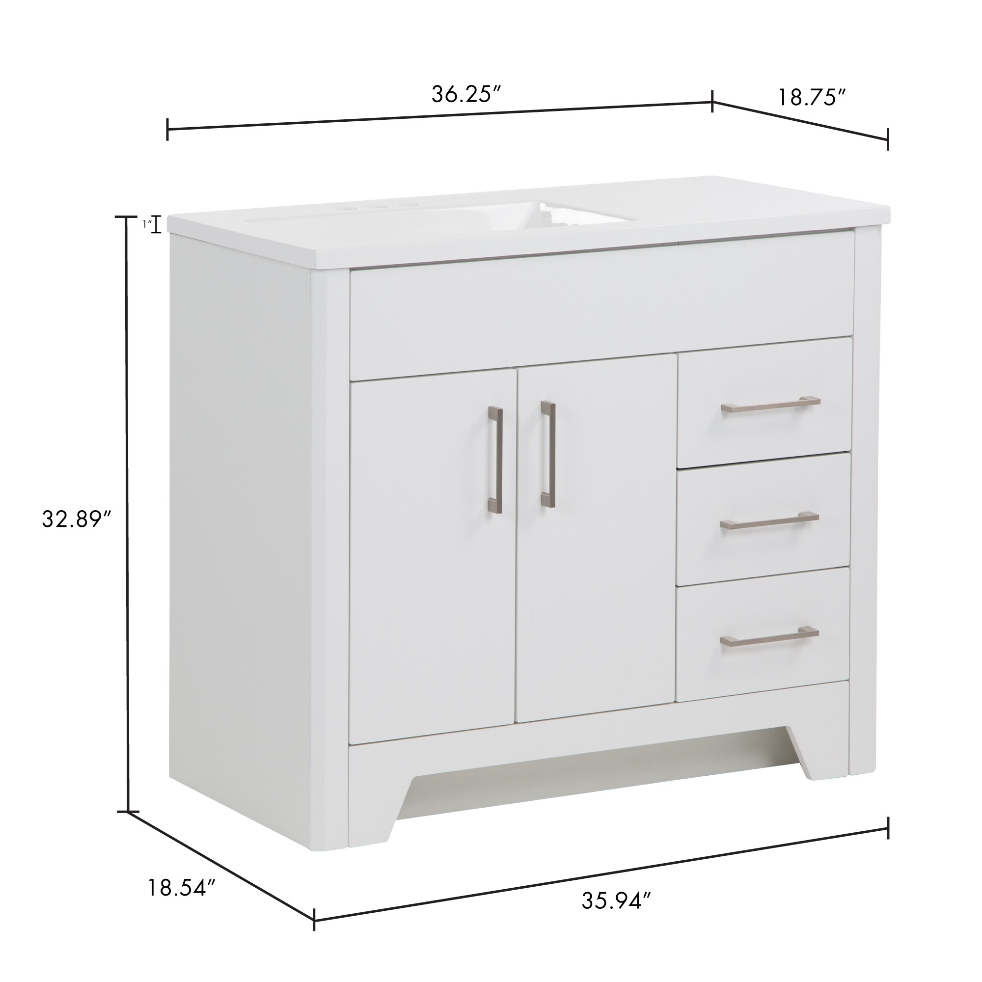 Diamond NOW Shelby 36-in White Single Sink Bathroom Vanity with White ...