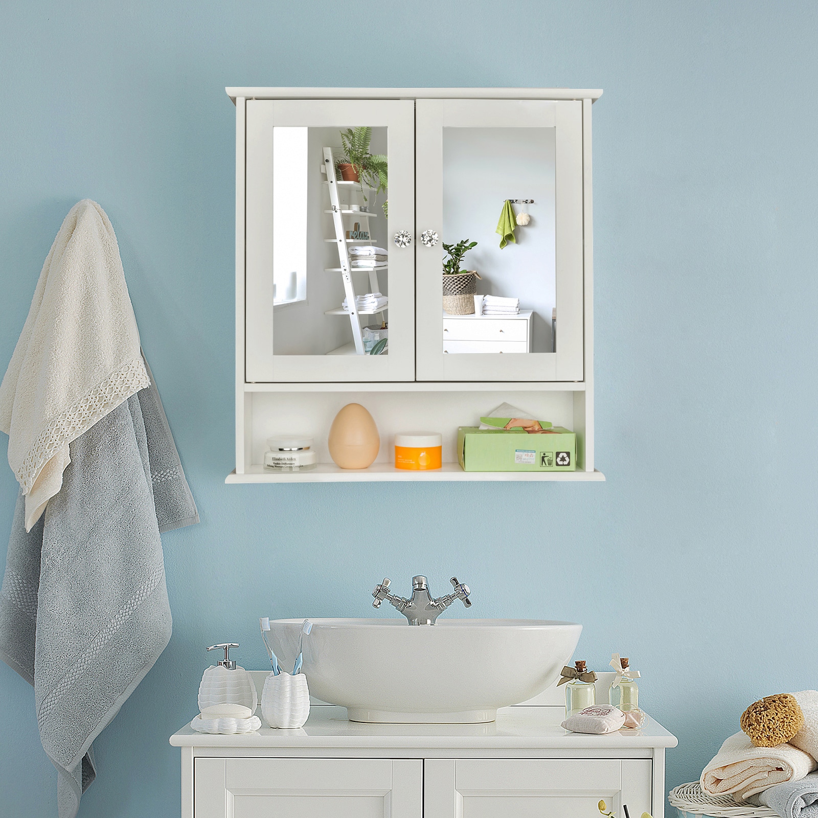 Winado LO113028984 22.05-in L x 5.12-in D x 22.95-in H White MDF Angular Wall cabinet 3 Decorative Shelves