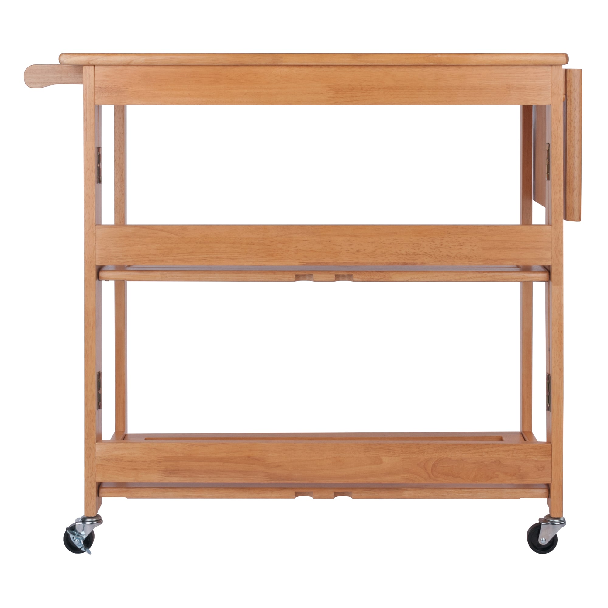 Light Oak Foldable Drop Leaf Kitchen Cart with Storage