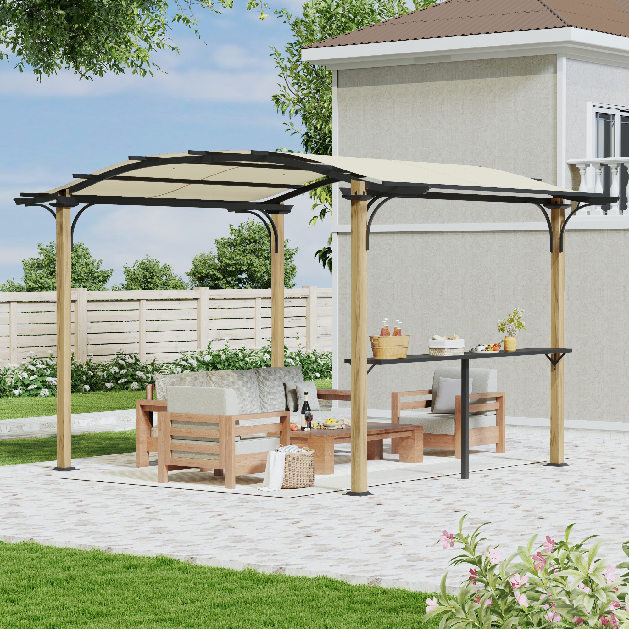  ZPPLWGRB-1013-M-WL3 EGEIROS LIFE 10-ft W x 13-ft L x 7-ft 6-in H Beige Metal Freestanding Pergola with Canopy
