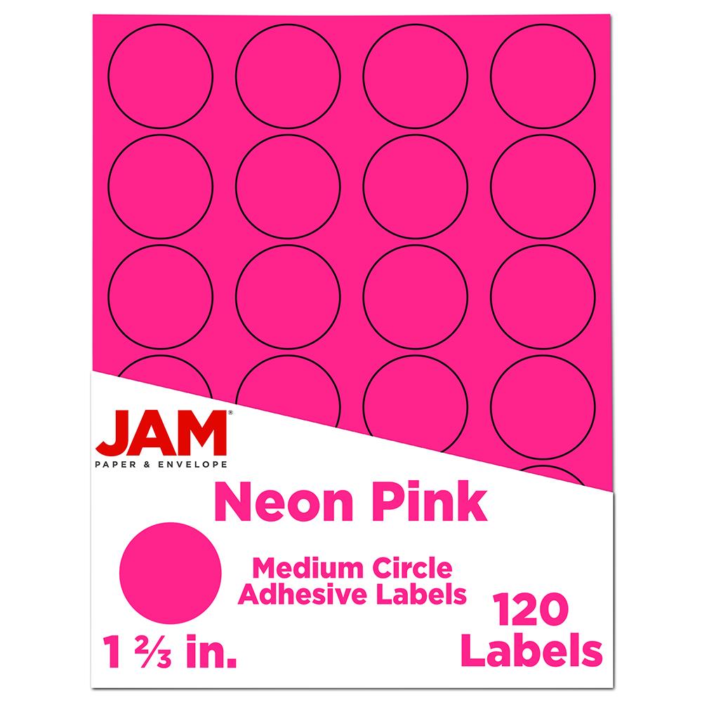 JAM Paper 354329581 Mailing/Shipping/Address Labels 1.5-in x 2-in Neon Pink Sticky Notes