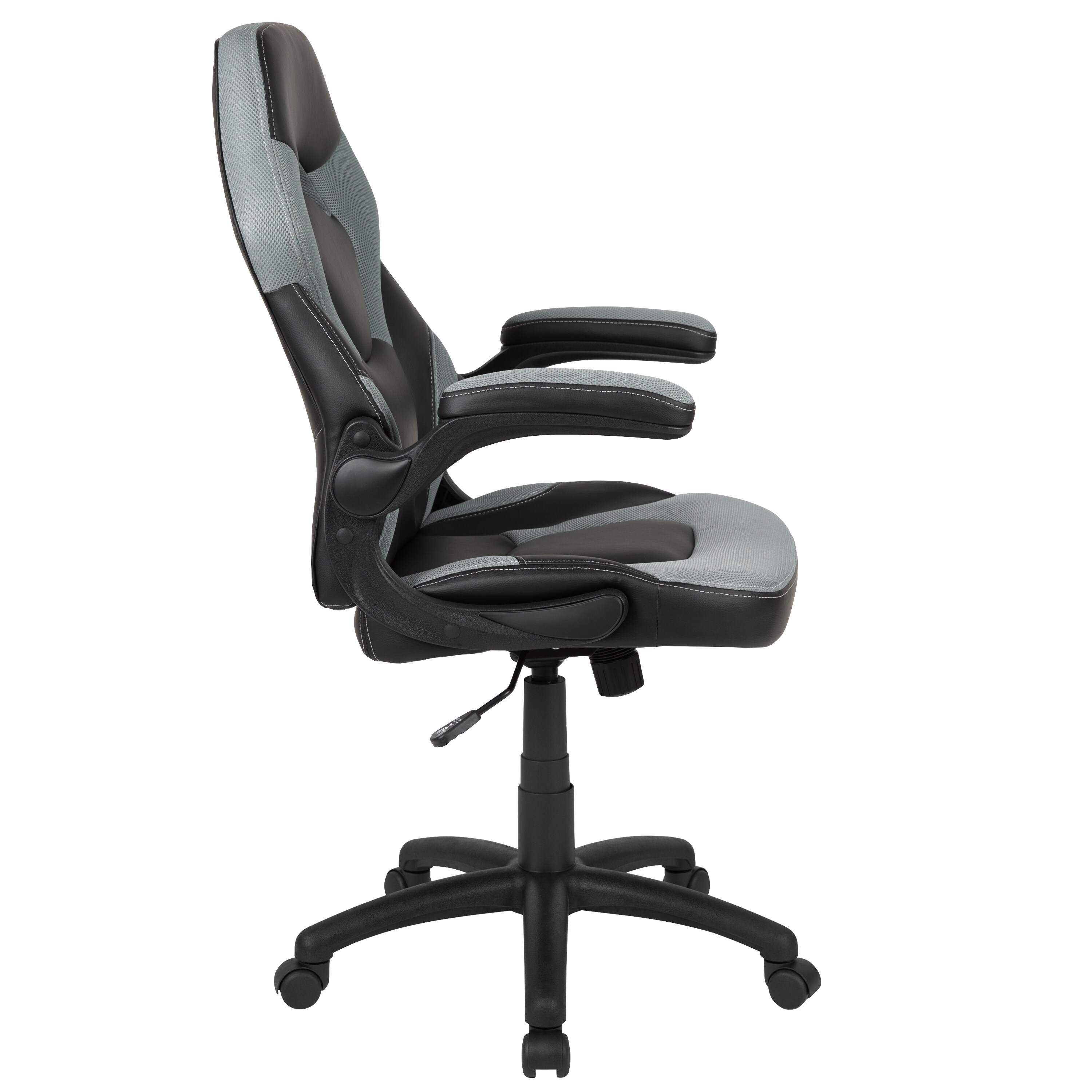 Gray and Black Ergonomic High-Back Gaming Chair with Flip-Up Arms