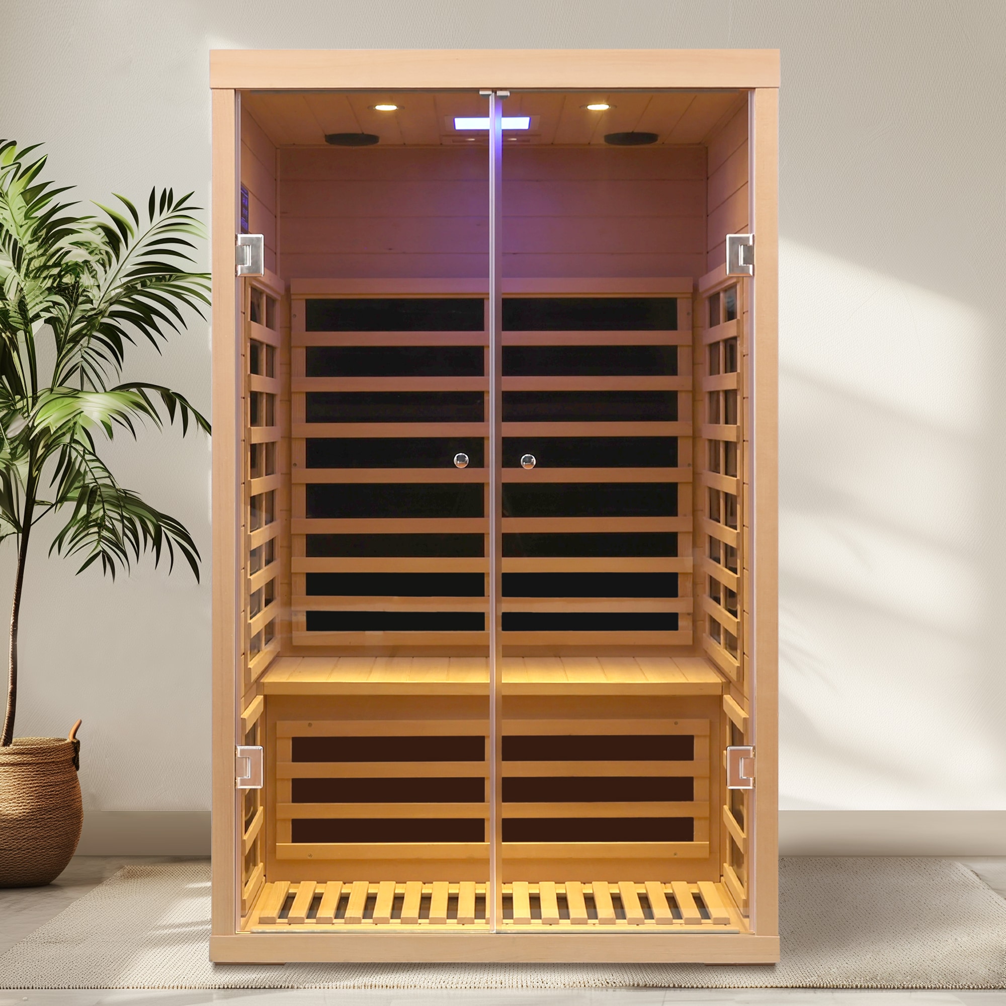 LOVMOR 2 Person Hemlock Far Infrared Sauna Indoor Low EMF Double Door LED Control 47W 38D 76H #SF-W-W632S00022