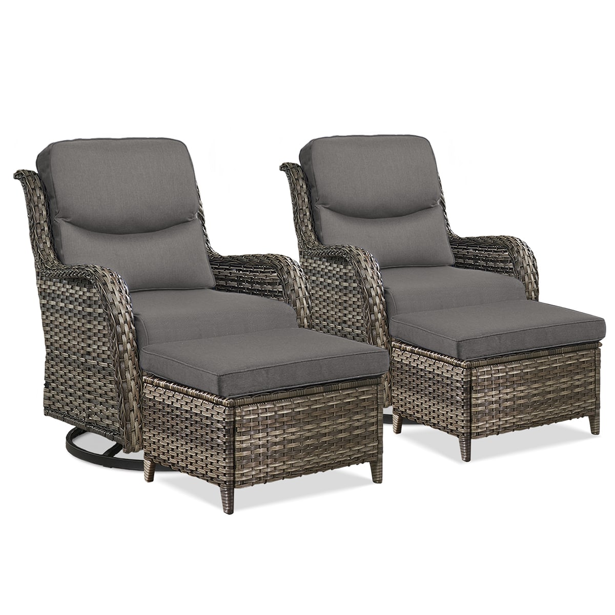 Rilyson FS024XL016-2 Smiley Set of 2 Wicker Gray Wicker Frame Swivel glider Conversation Chair with Gray Gray Cushioned Seat