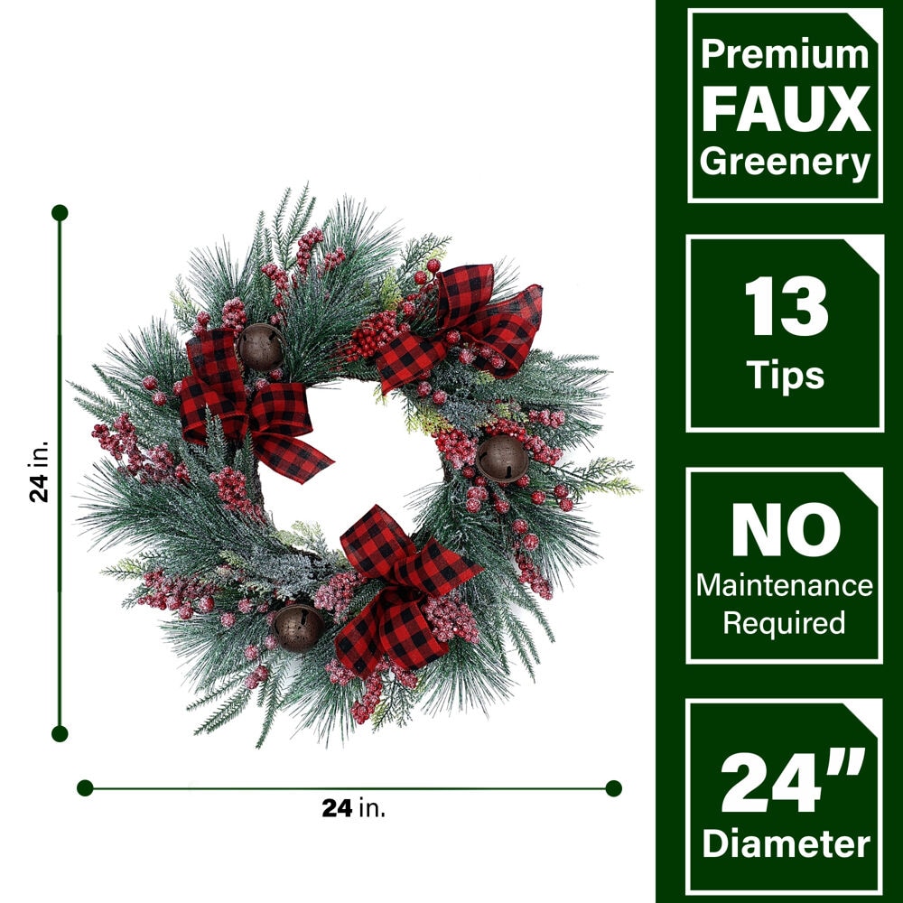 20-Inch Green Faux Boxwood Christmas Wreath with Red Berries