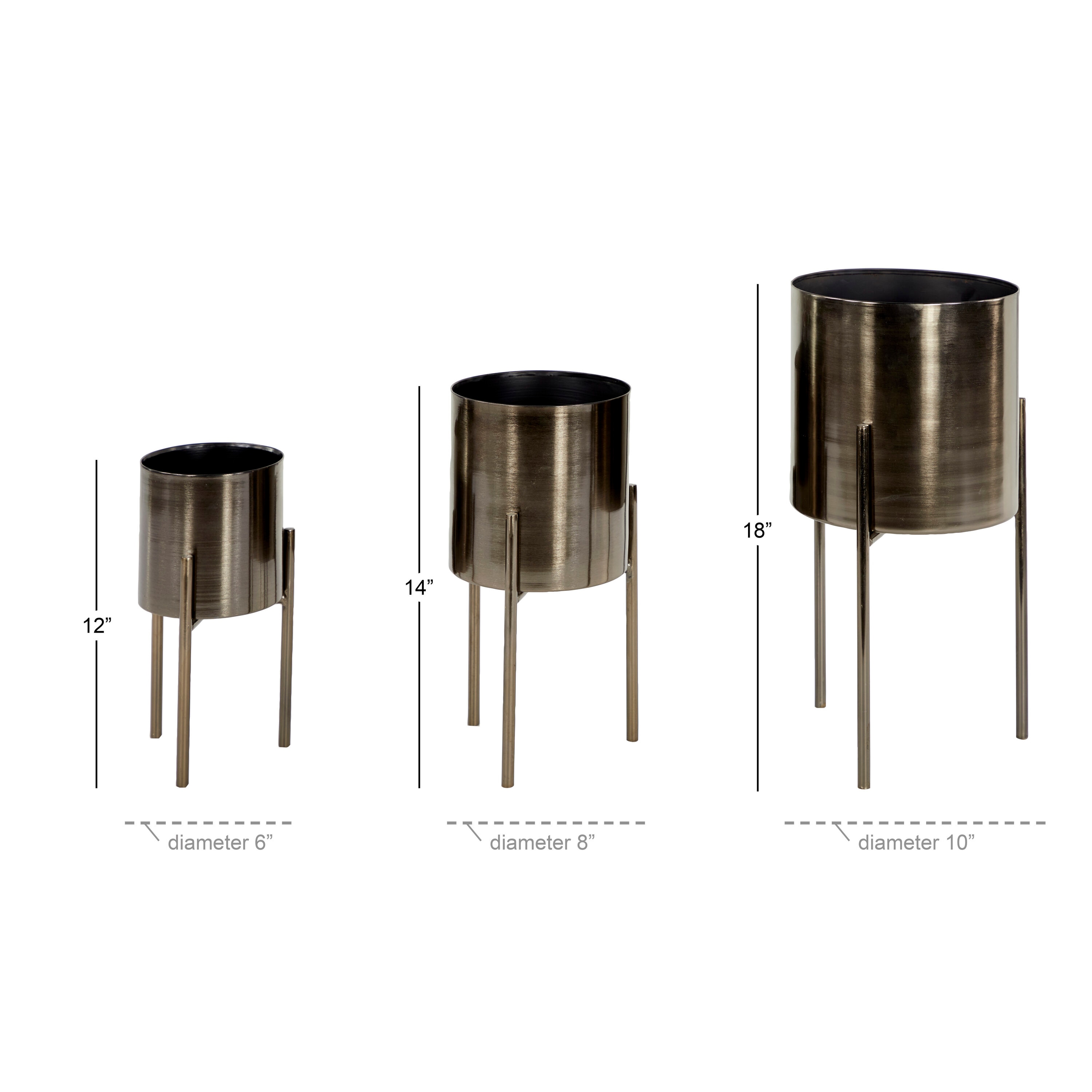 Sleek Trio Black Metal Indoor/Outdoor Planter Set with Removable Stands