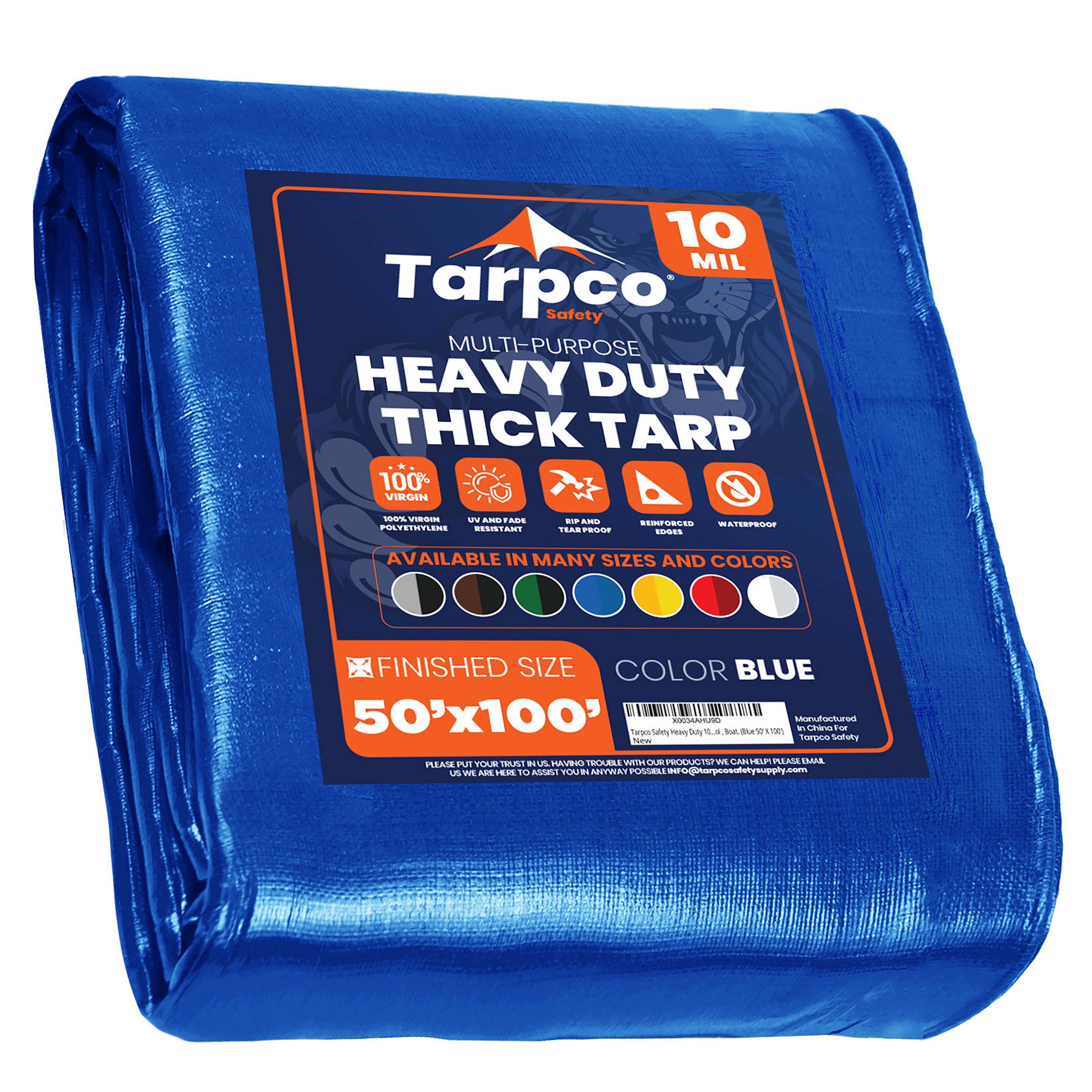 Tarpco Safety TS-155-50X100 50-ft x 100-ft Blue Waterproof Commercial Polyethylene 10-mil Tarp
