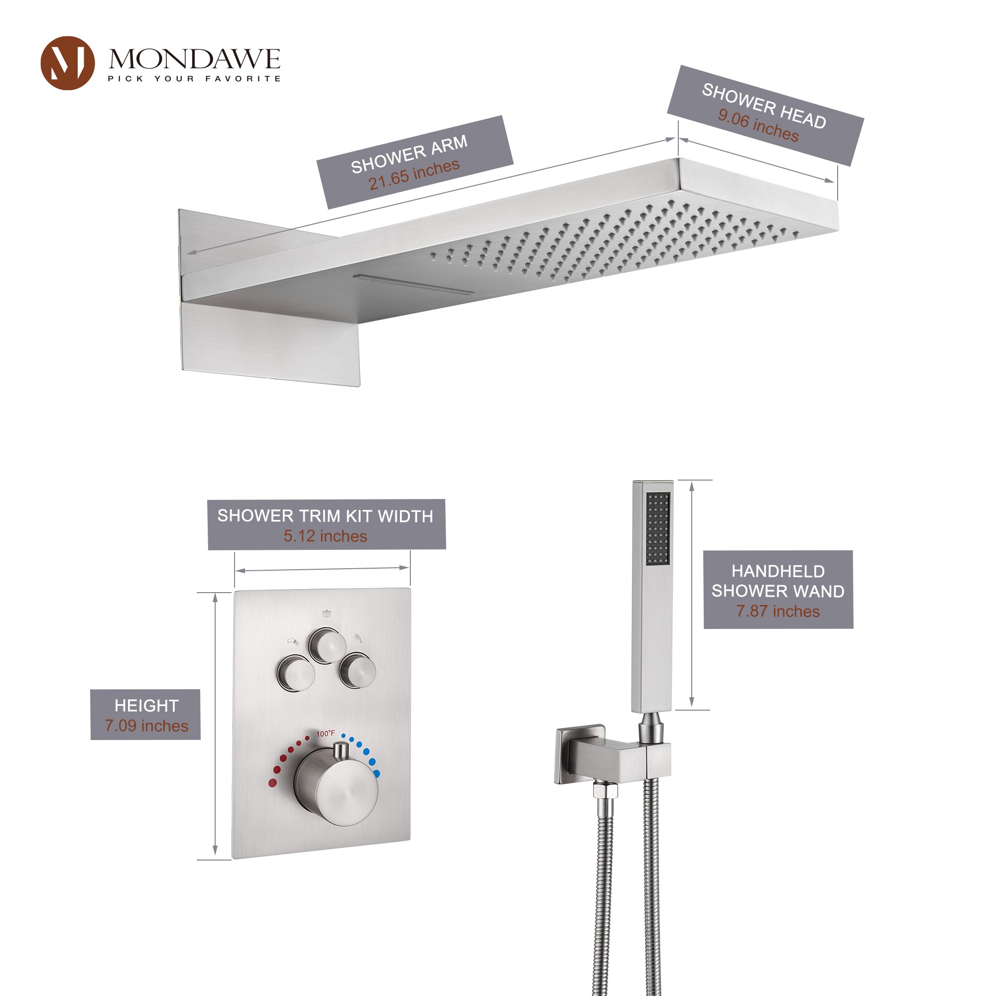 Mondawe MO-DTF5506NS Showerhead-Bar-Panels - View #8