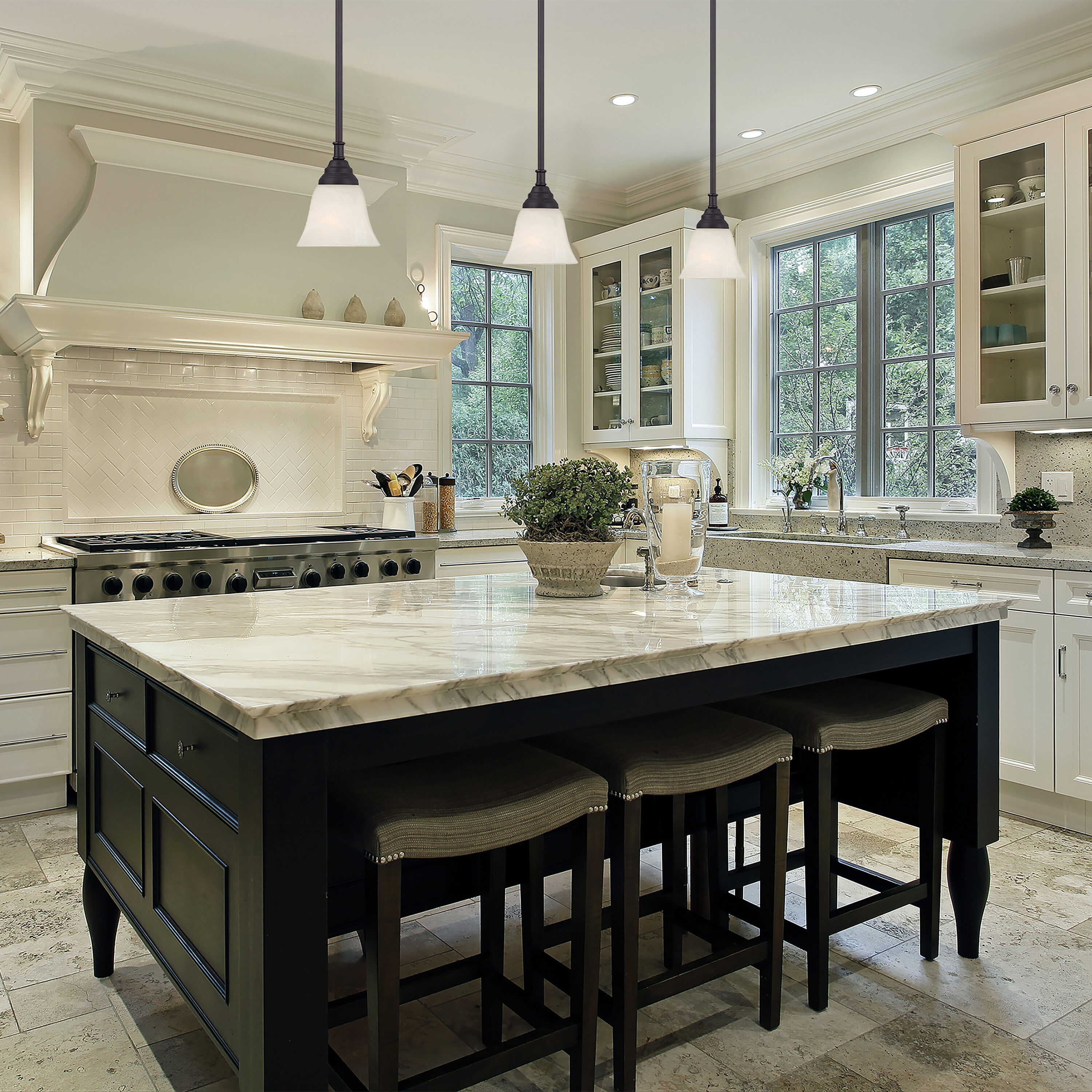 Kendall Mini Globe Pendant in Oil Rubbed Bronze with Alabaster Glass