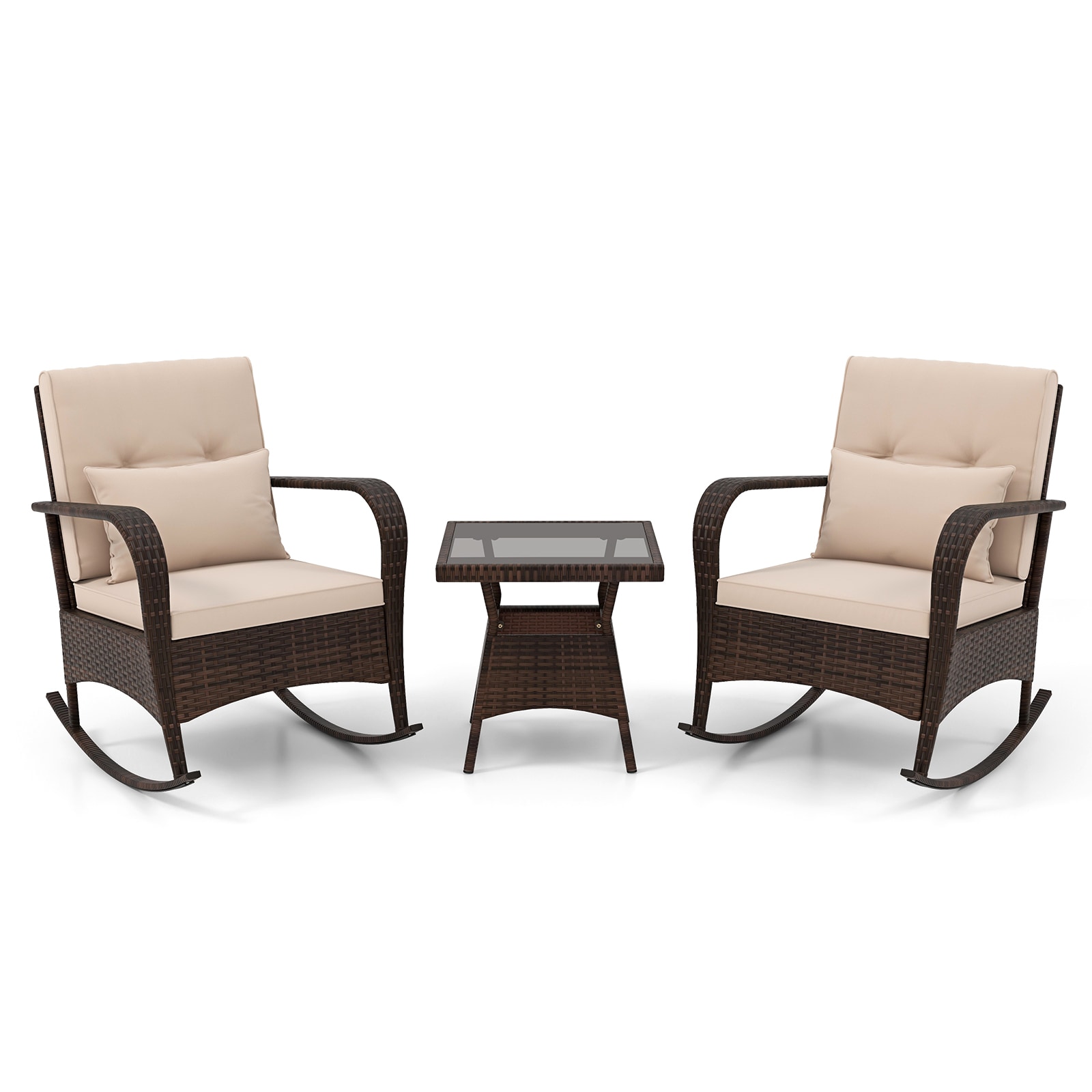 LIVIZA OUS71689BN 3 -Piece Rattan Patio Conversation Set with Brown Cushions