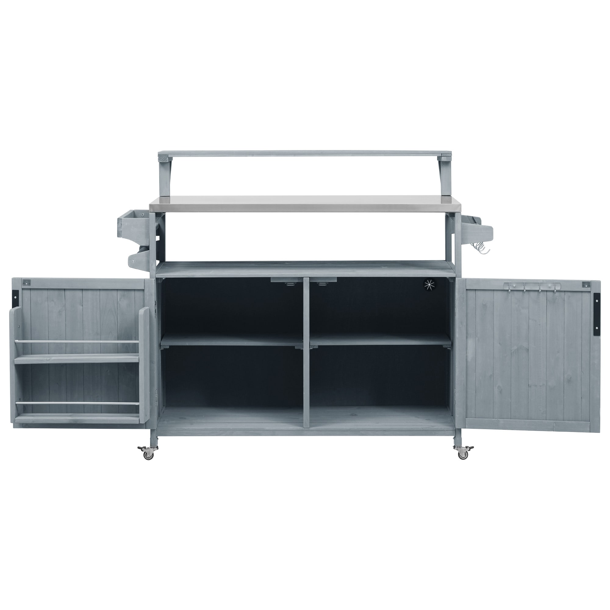 Bybafun Stainless Steel Top Gray Douglas fir Outdoor Serving Cart in ...