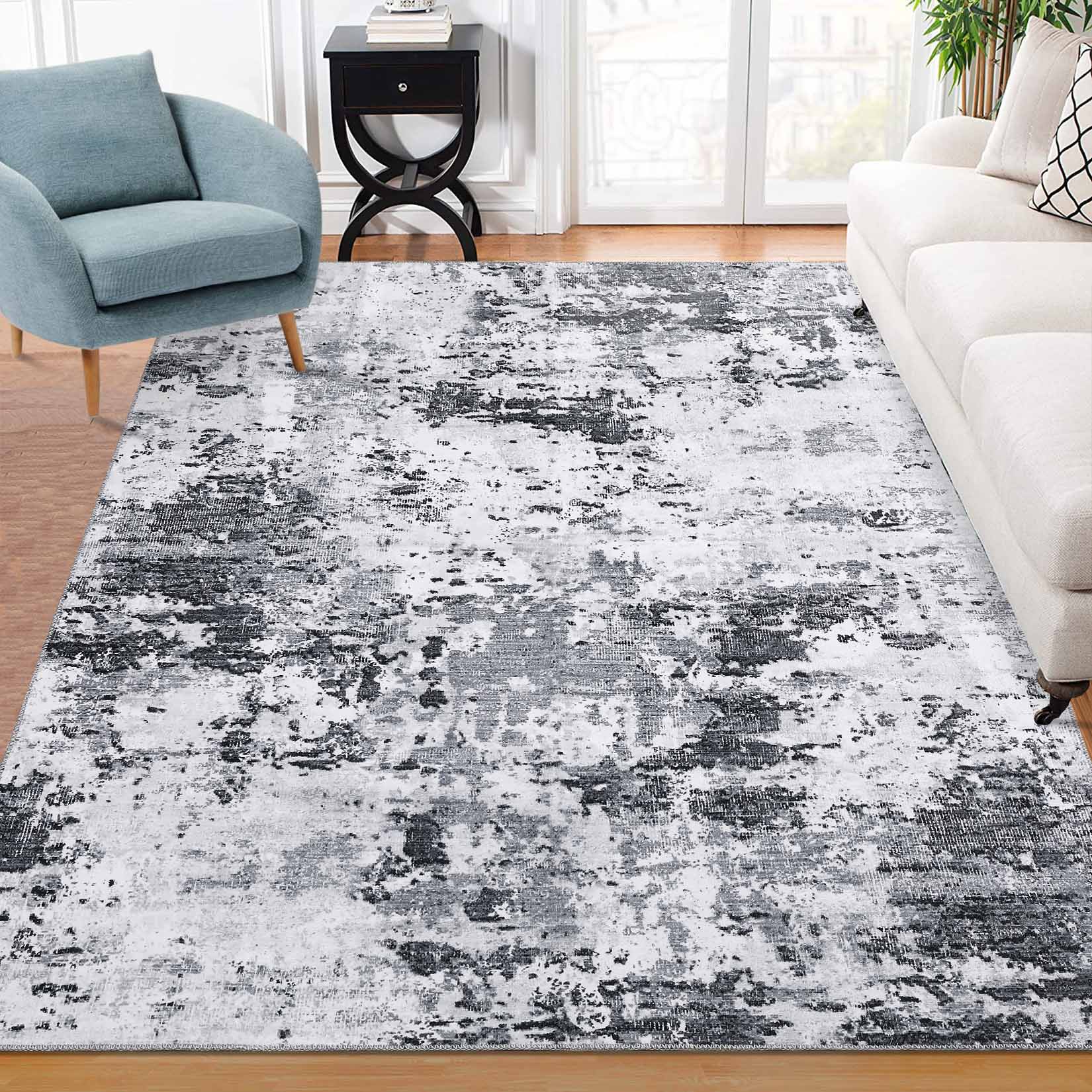 Garvee YXY-LO-PHO-0XT4H4AI 6 x 9 (ft) Loomed Polyester Light Gray Rectangular Indoor Abstract Mid-Century Modern Machine washable Area rug