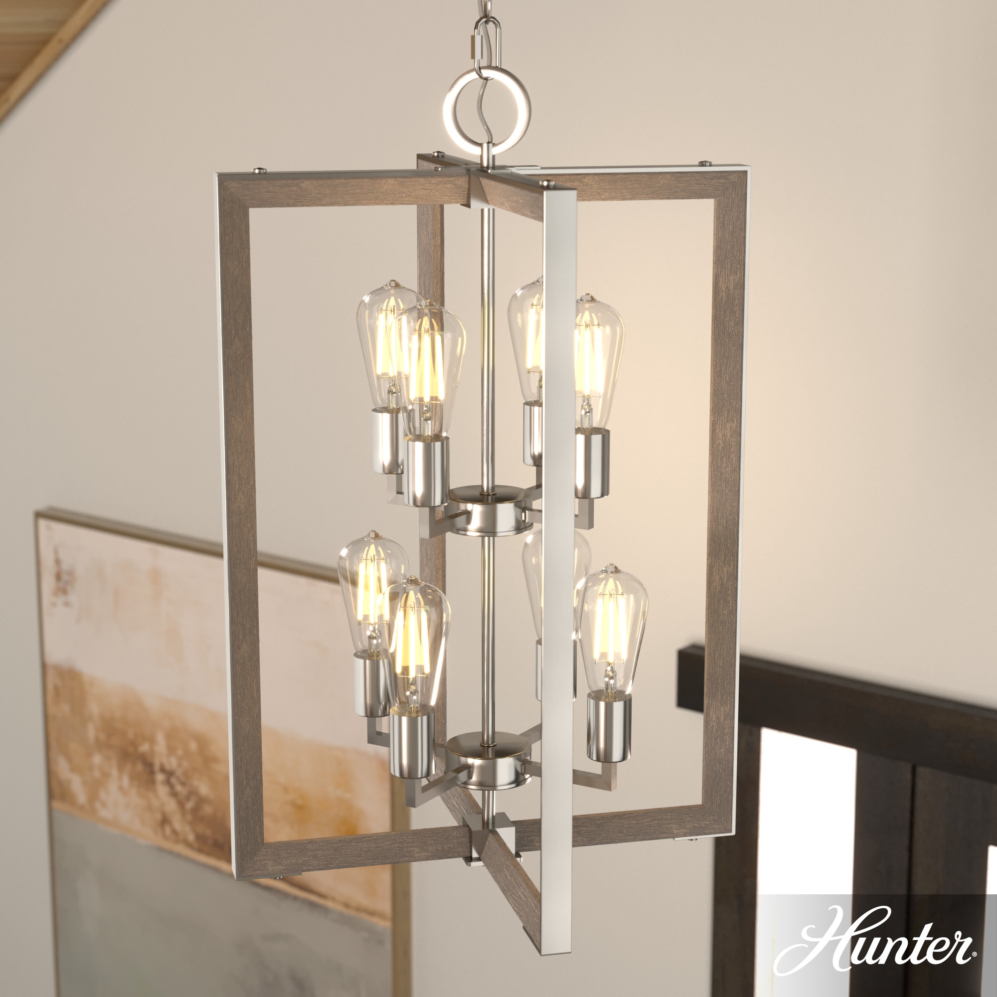 Hunter 19857 Woodburn 1 -Light Brushed Nickel Modern/contemporary Square Medium Hanging Kitchen island light