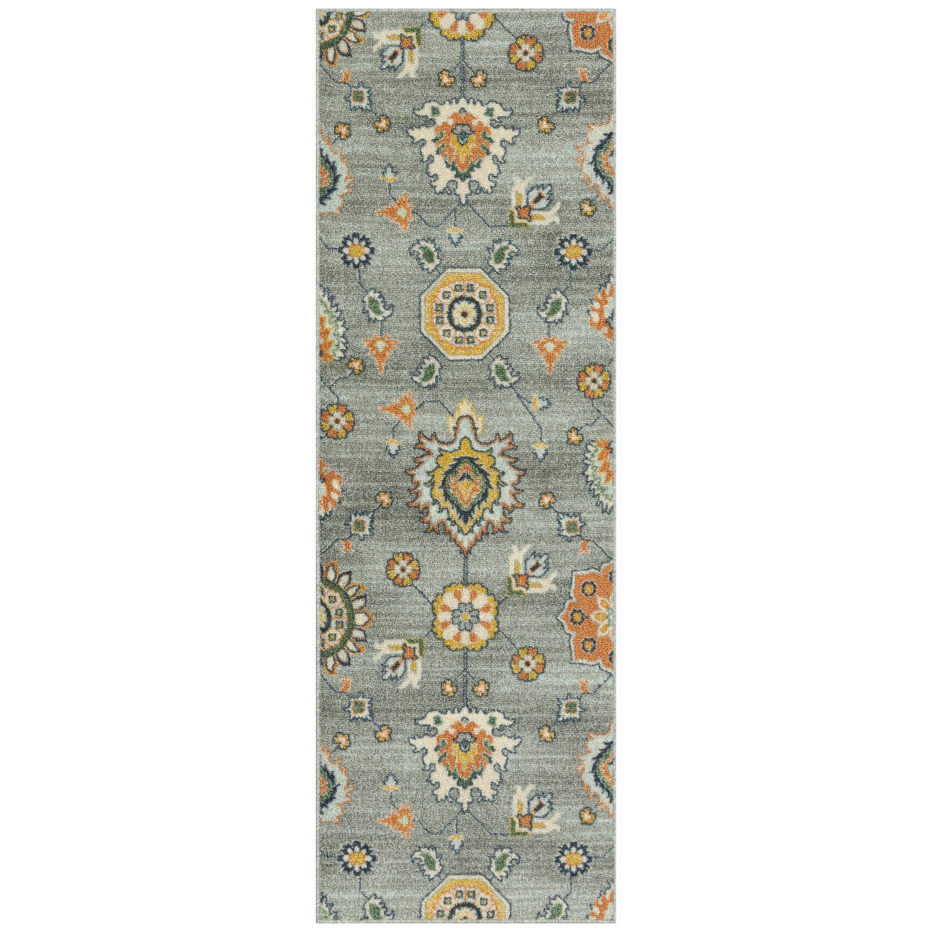 Radiant Gray Floral Tufted Polyester Runner Rug, 2' x 6'