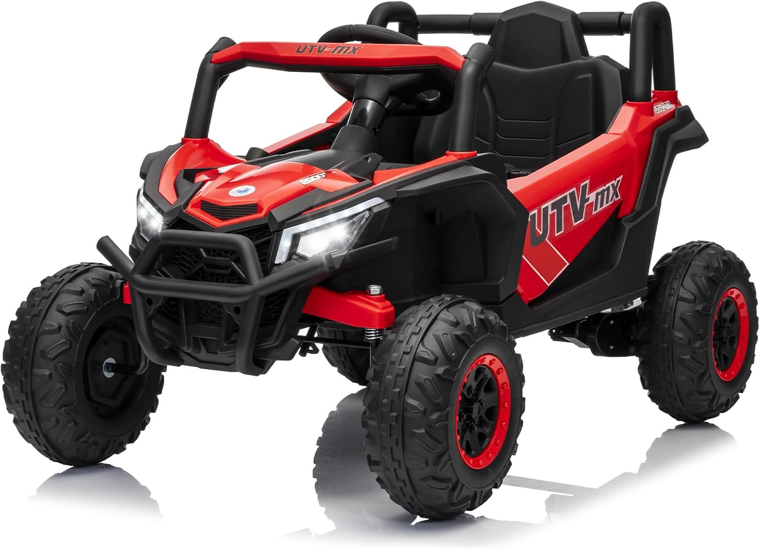 Qeetex LHF-TC-PTG-33547CWF 12V Kids Ride On Car - UTV Truck with Remote Control - 4WD/2WD Switchable - Electric Vehicle with 4 Spring Suspension - EVA Tires/Safety Belt/Double Open Doors/Bluetooth/Music/LED Lights for Ages 3-8 Years - Red