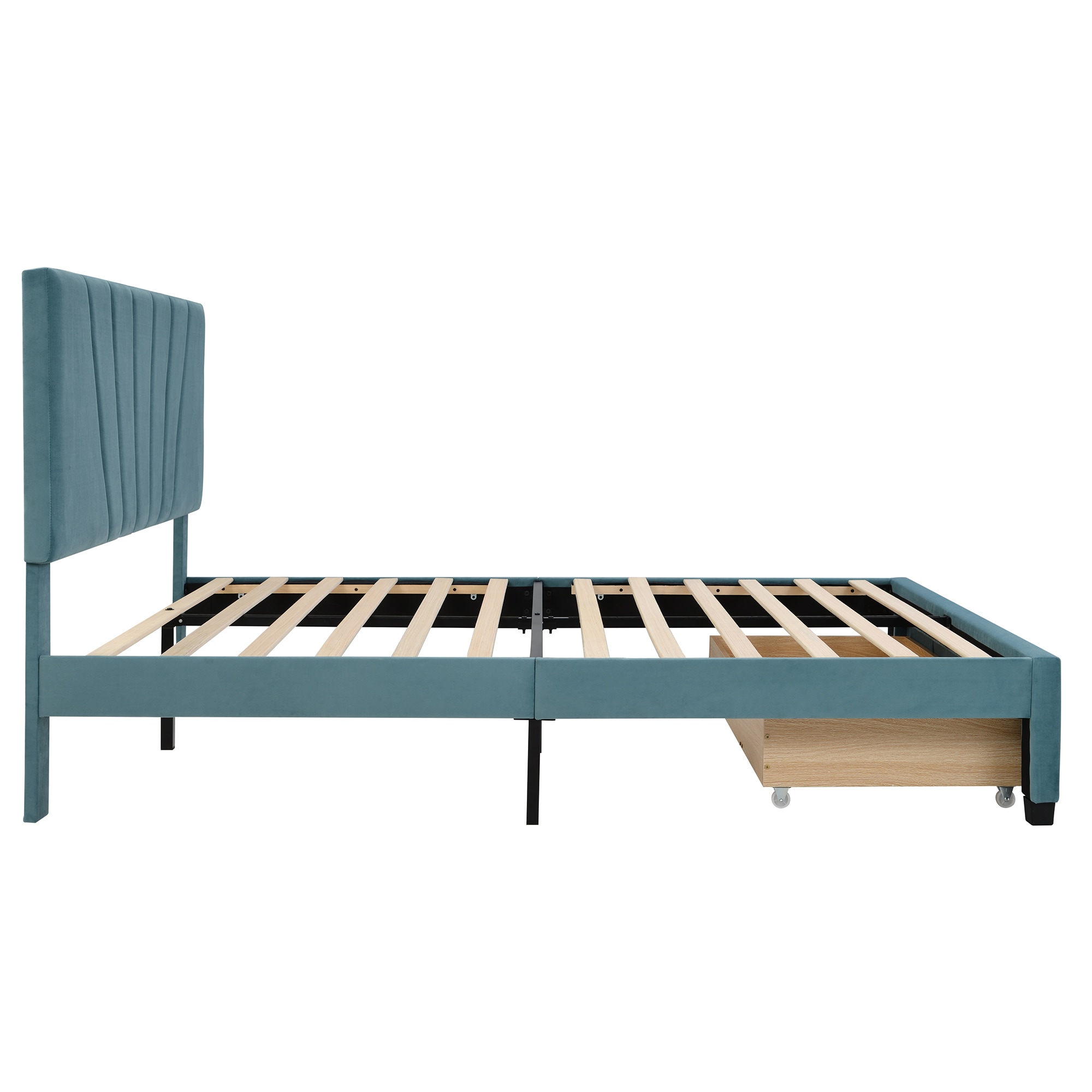 Qualler Blue Queen Upholstered Platform Bed In The Beds Department At ...