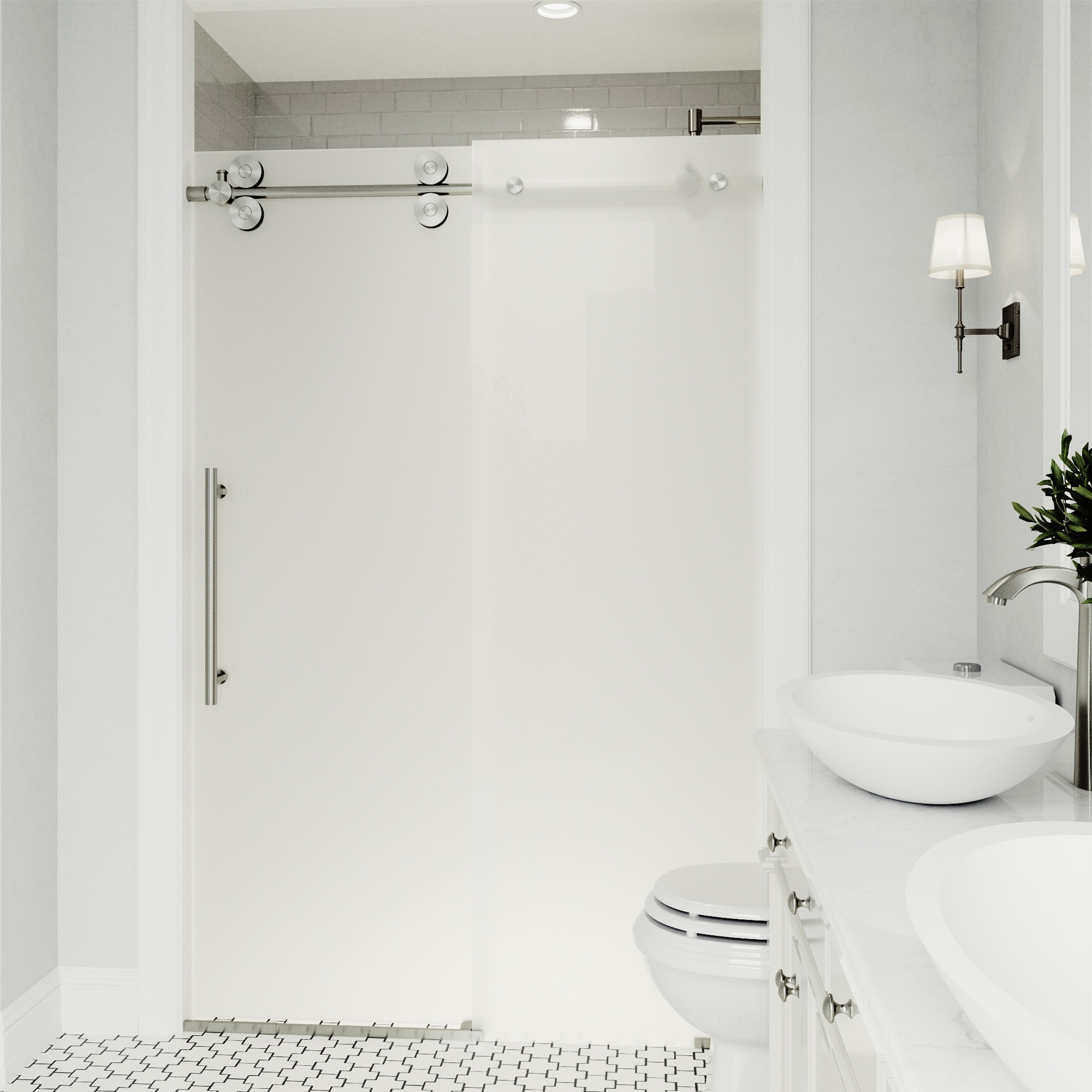 VIGO VG6041STMT6074L Elan Stainless steel 56-in to 60-in W x 74-in H Frameless Sliding Shower door 3/8-in Thick Frosted Glass