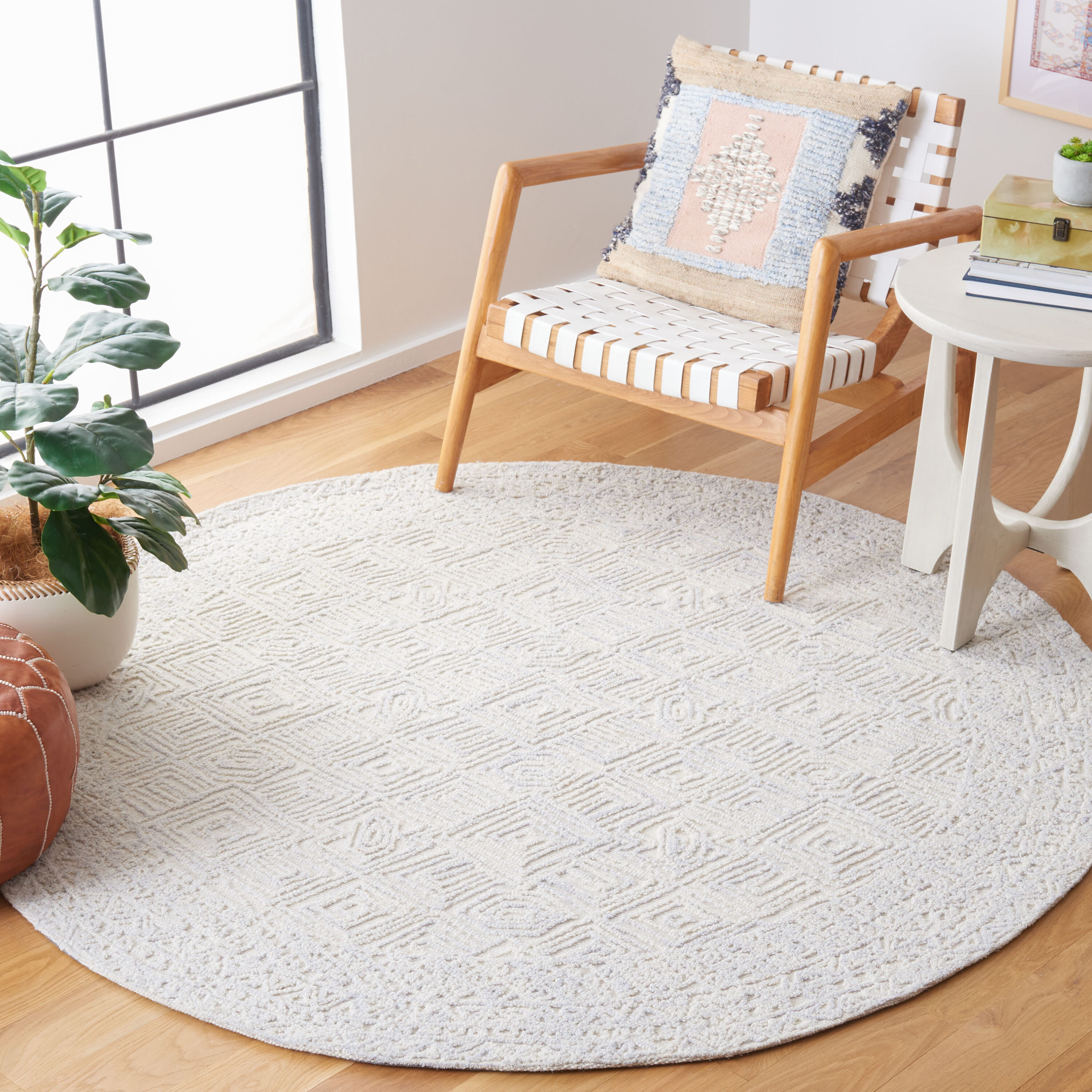  Textural 201 Gray/Ivory Bohemian 6ft x 6ft Round Rug