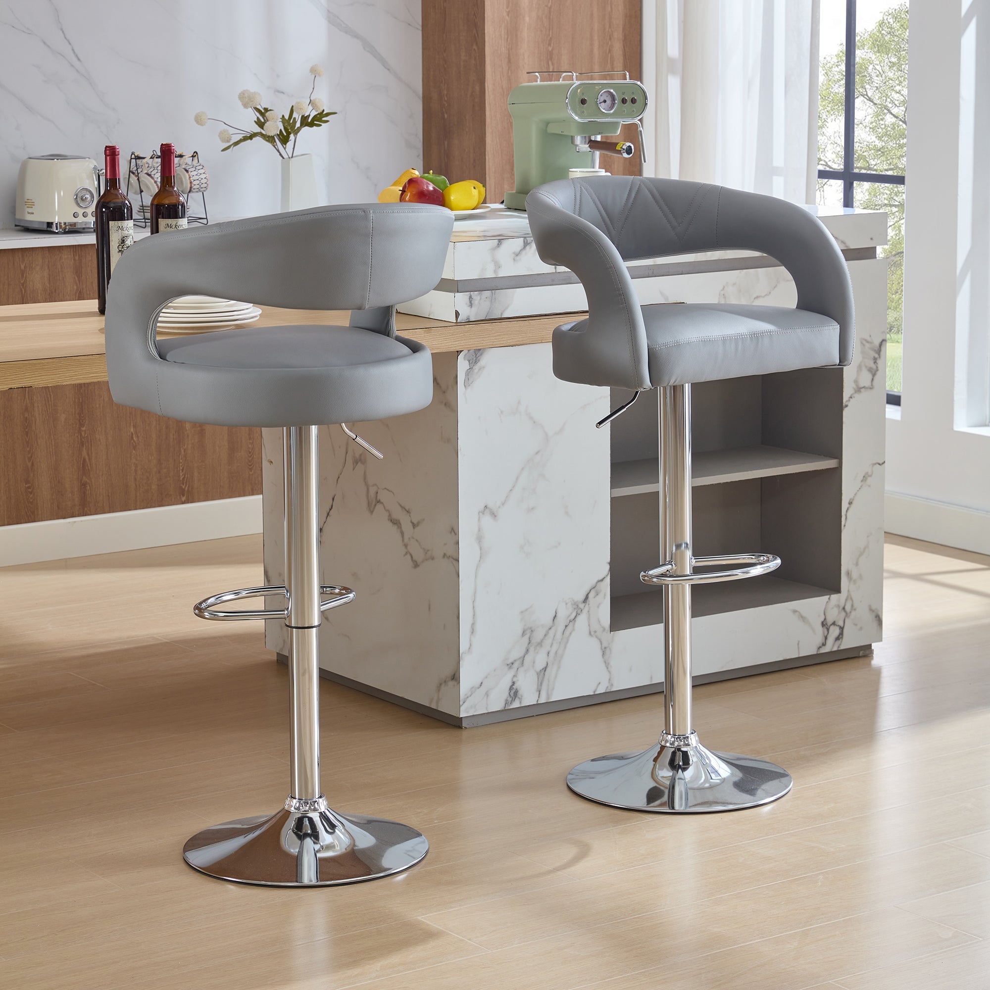 Vecelo LOE-C13-LGRY Swivel Adjustable Height Bar Stools Set of 2