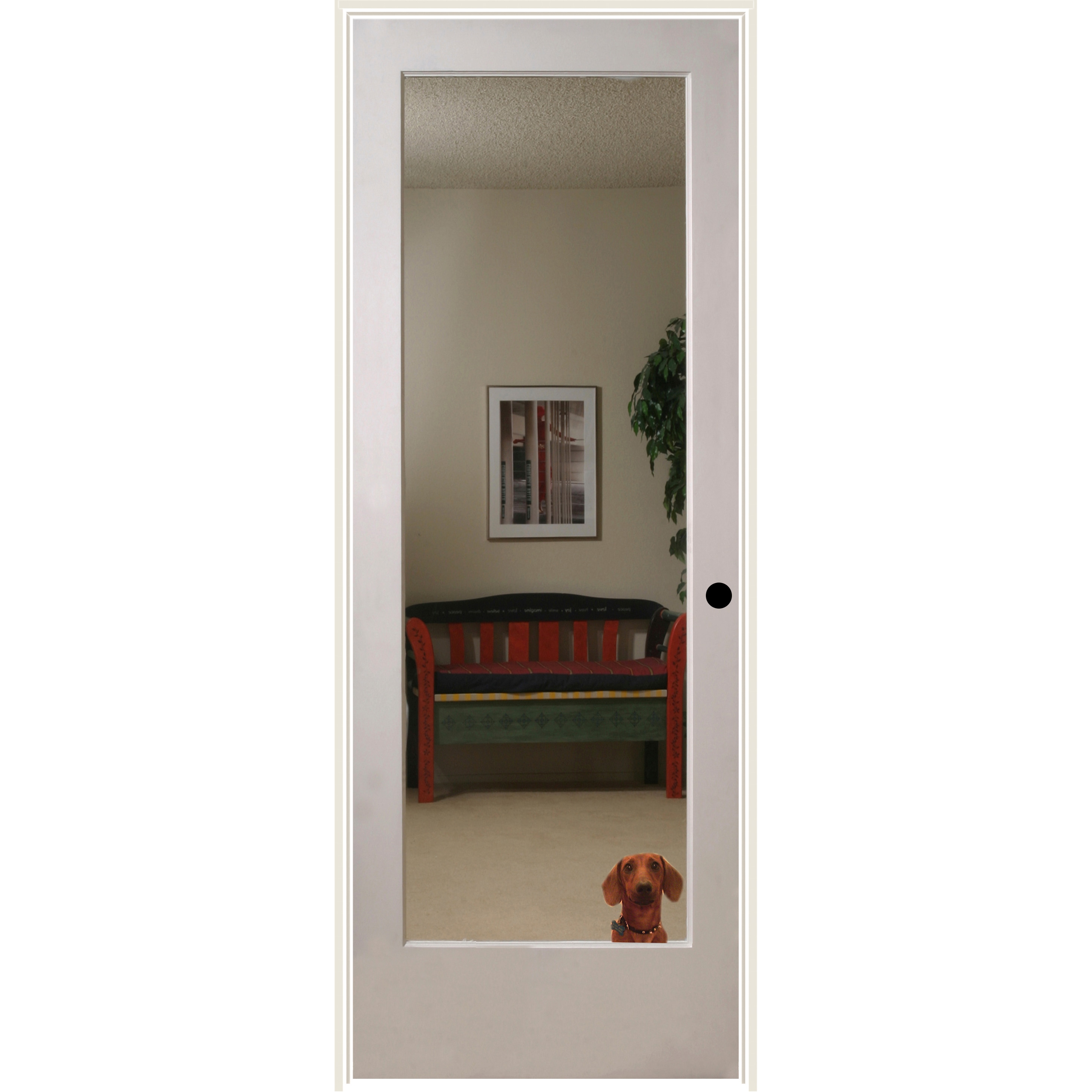 RELIABILT 36-in x 80-in Solid Core 1-panel Mirrored Glass Left Hand Smooth Primed Pine Wood Flat Jamb Single Prehung Interior Door in White -  LOD909817