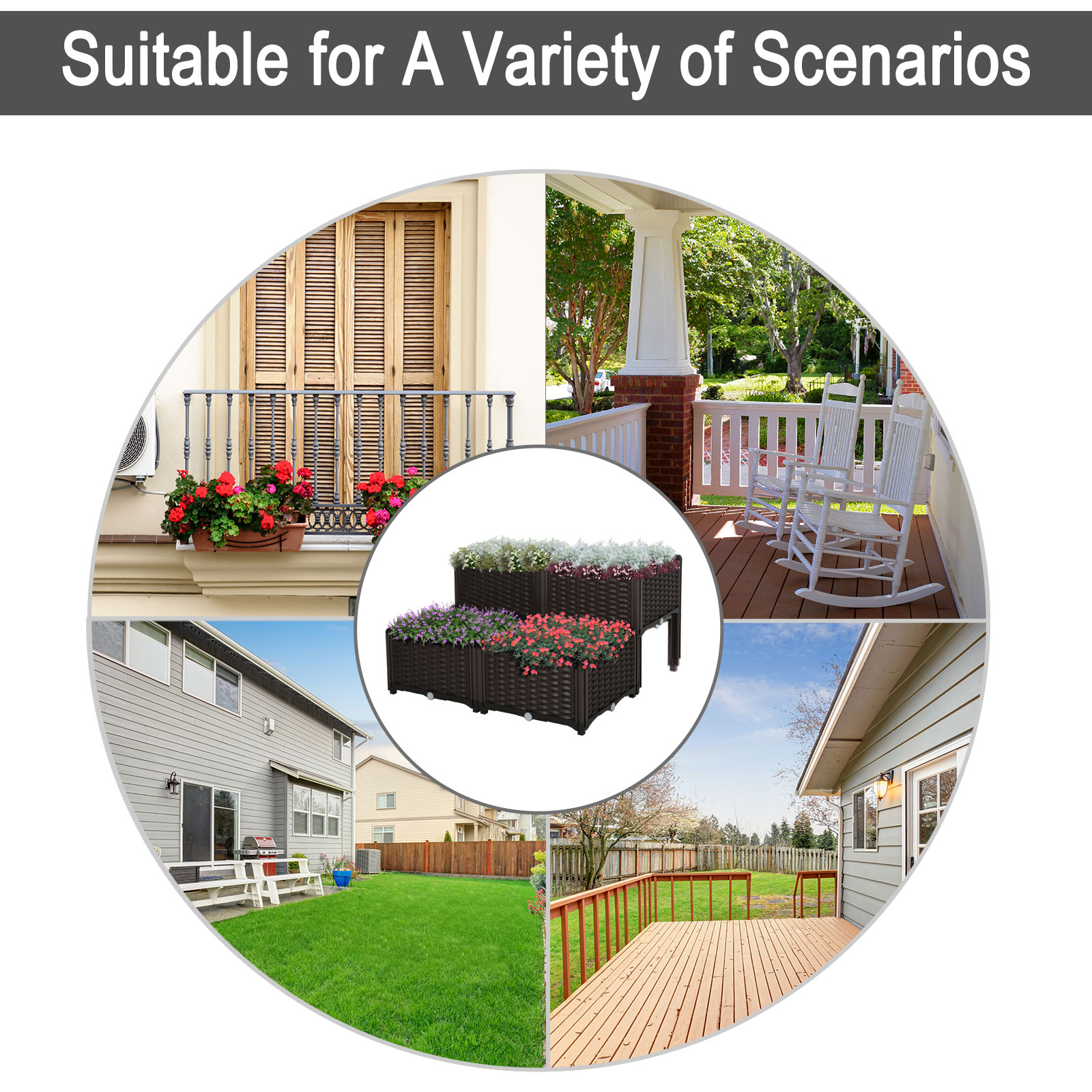 Brown 4-Piece Plastic Raised Garden Bed Planter Set