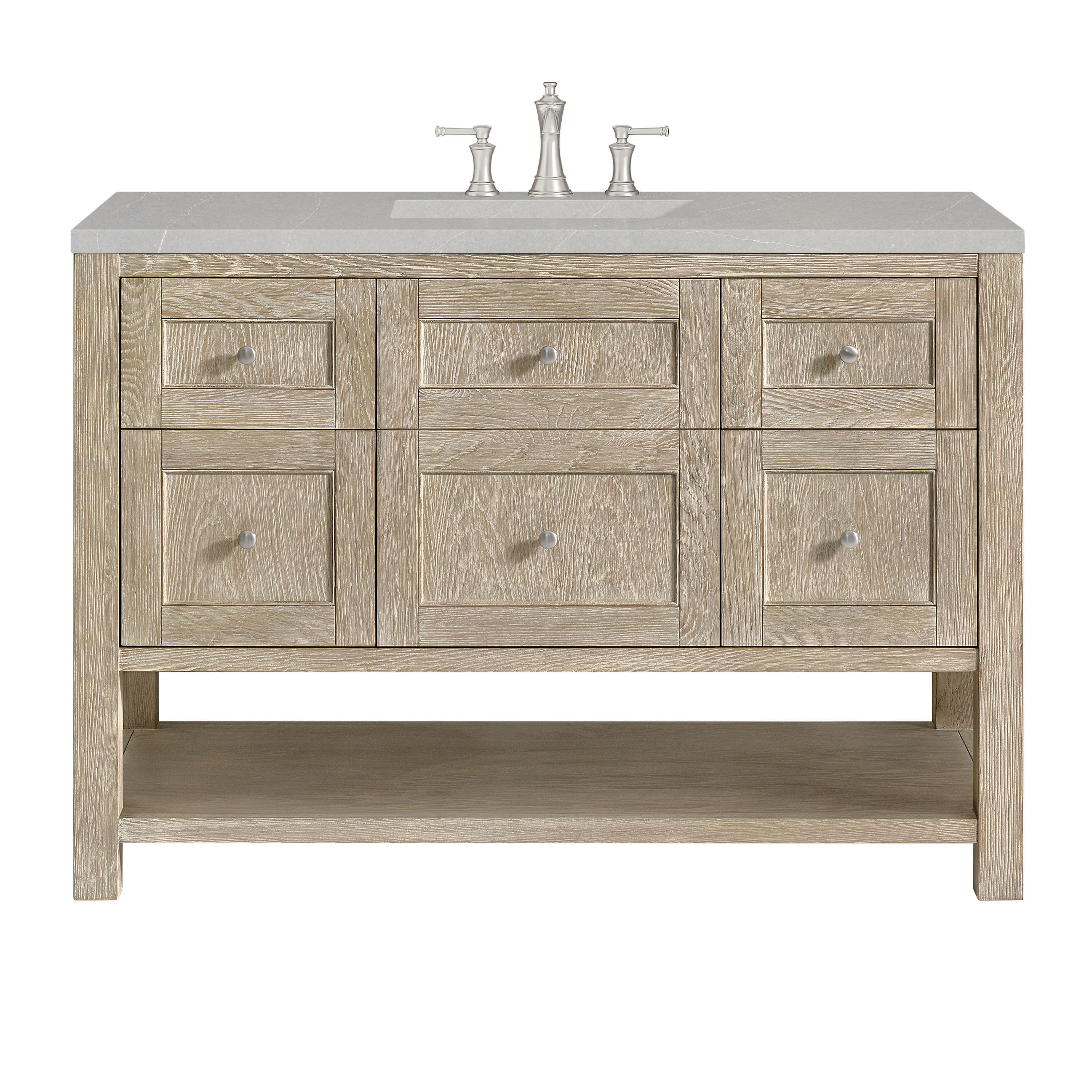 James Martin Vanities 330-V48-WWO-3ESR Breckenridge 48-in Whitewashed Oak Undermount Single Sink Bathroom Vanity with Eternal Serena Quartz Top