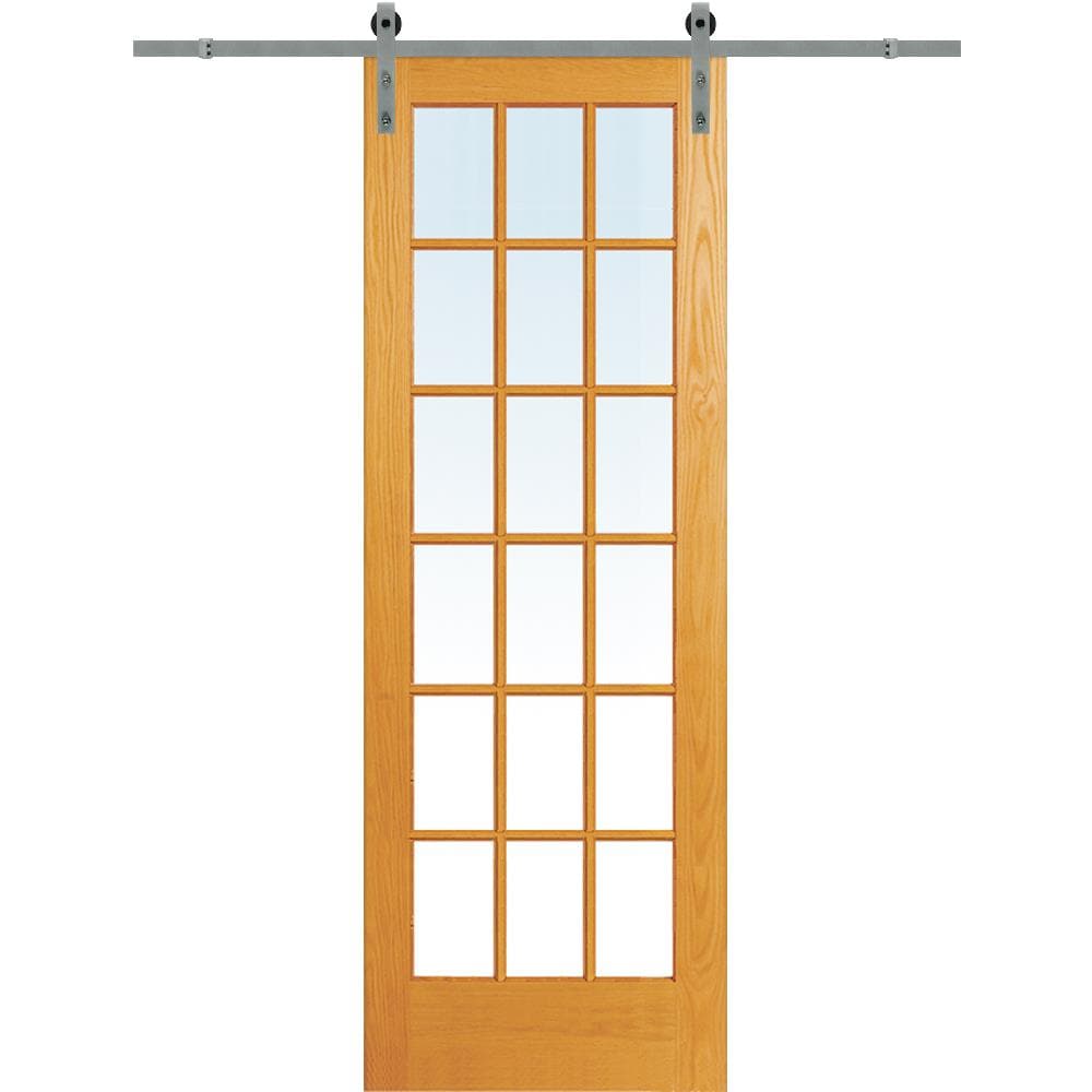 MMI DOOR ZL20139 36-in x 96-in Unfinished Pine Clear Glass Solid Core Unfinished Pine Veneer Single Barn Door (Hardware Included)