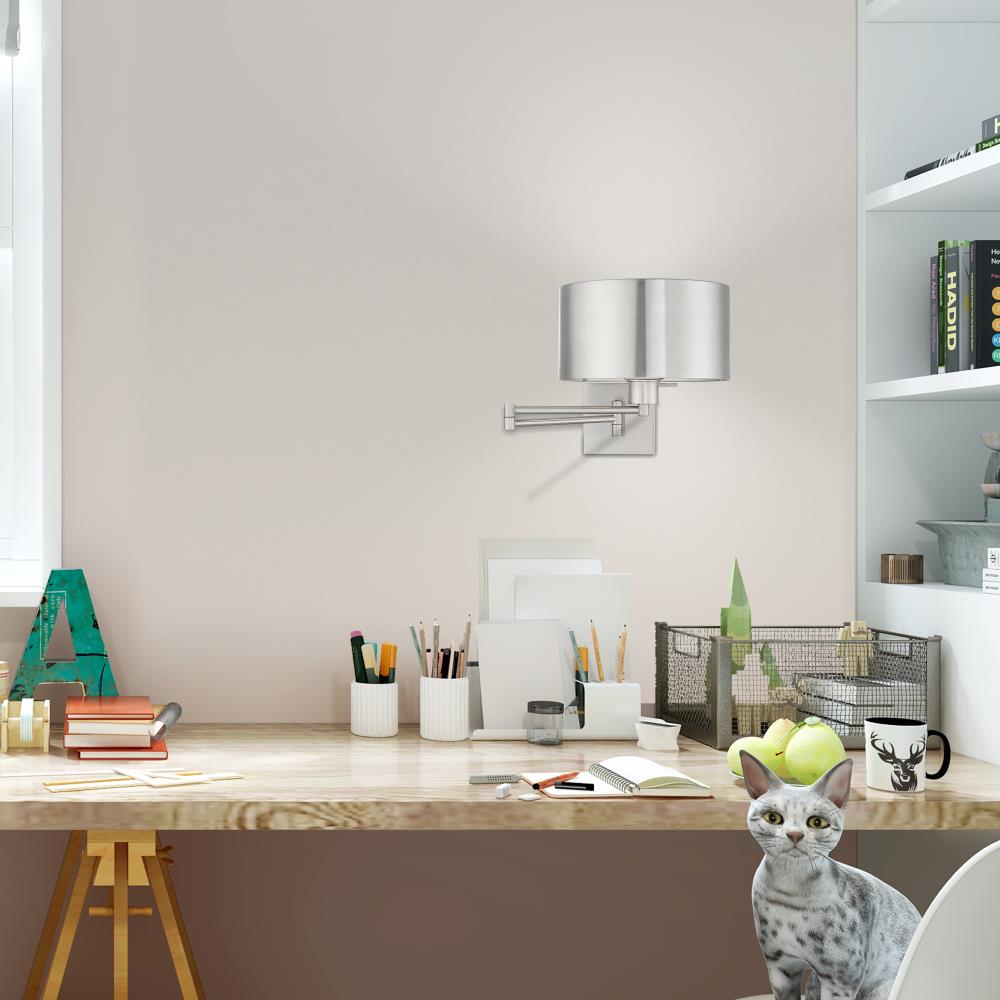 Brushed Nickel Swing Arm Wall Sconce with Drum Shade