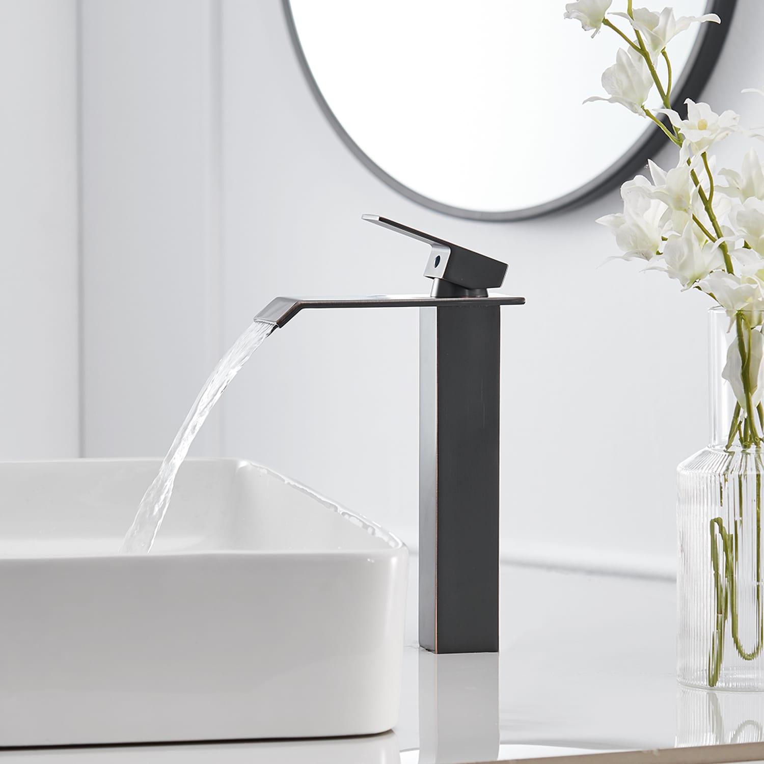 Oil-Rubbed Bronze Tall Vessel Sink Faucet with Drain Assembly