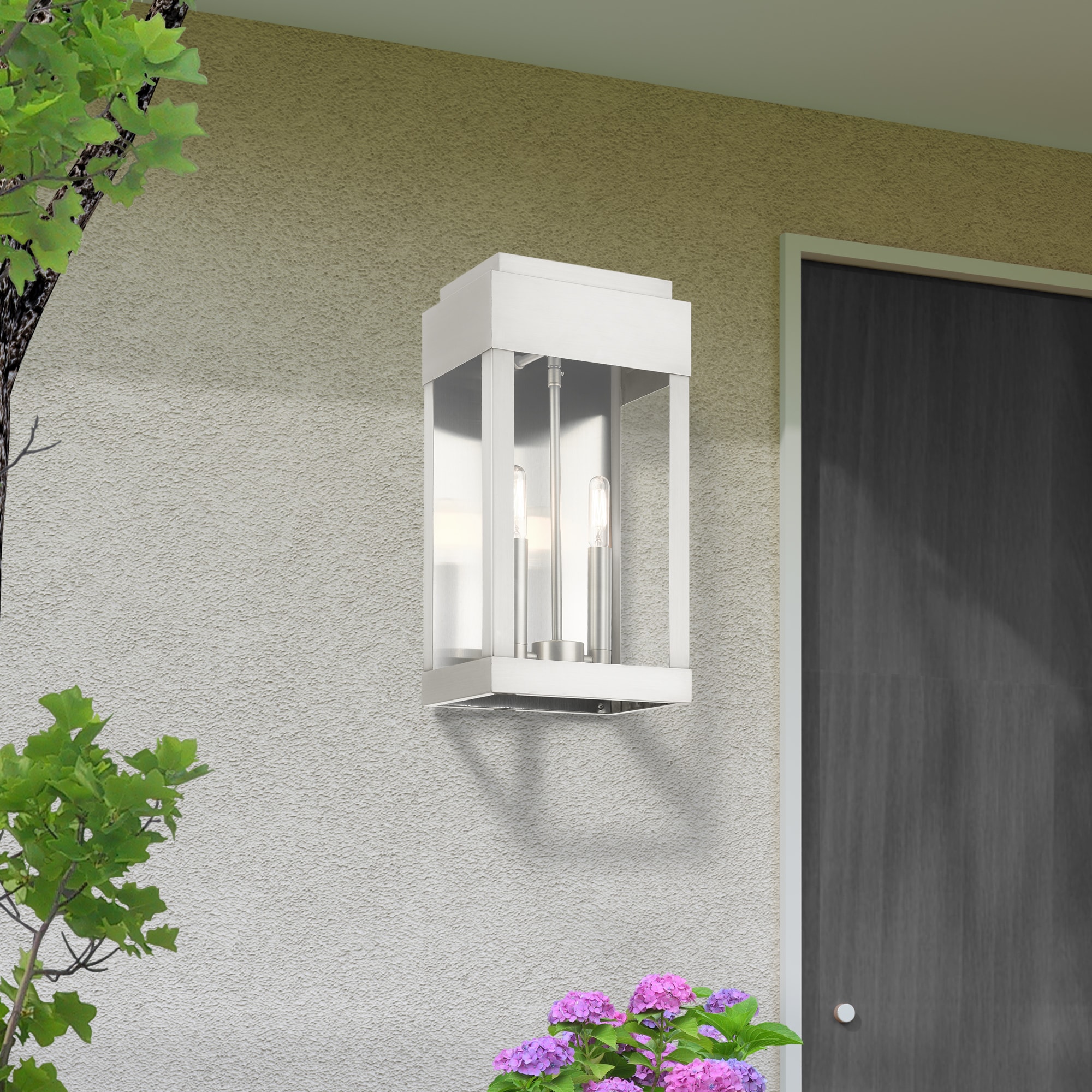 York 16" Brushed Nickel Outdoor Wall Lantern Sconce