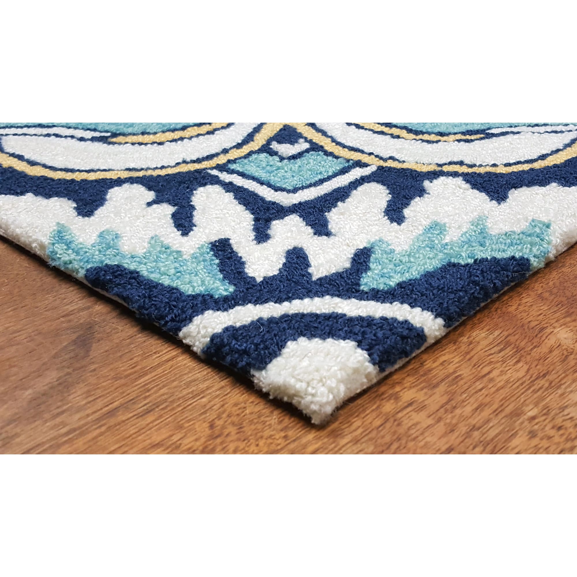 Blue Floral Tufted Rectangular Indoor/Outdoor Rug