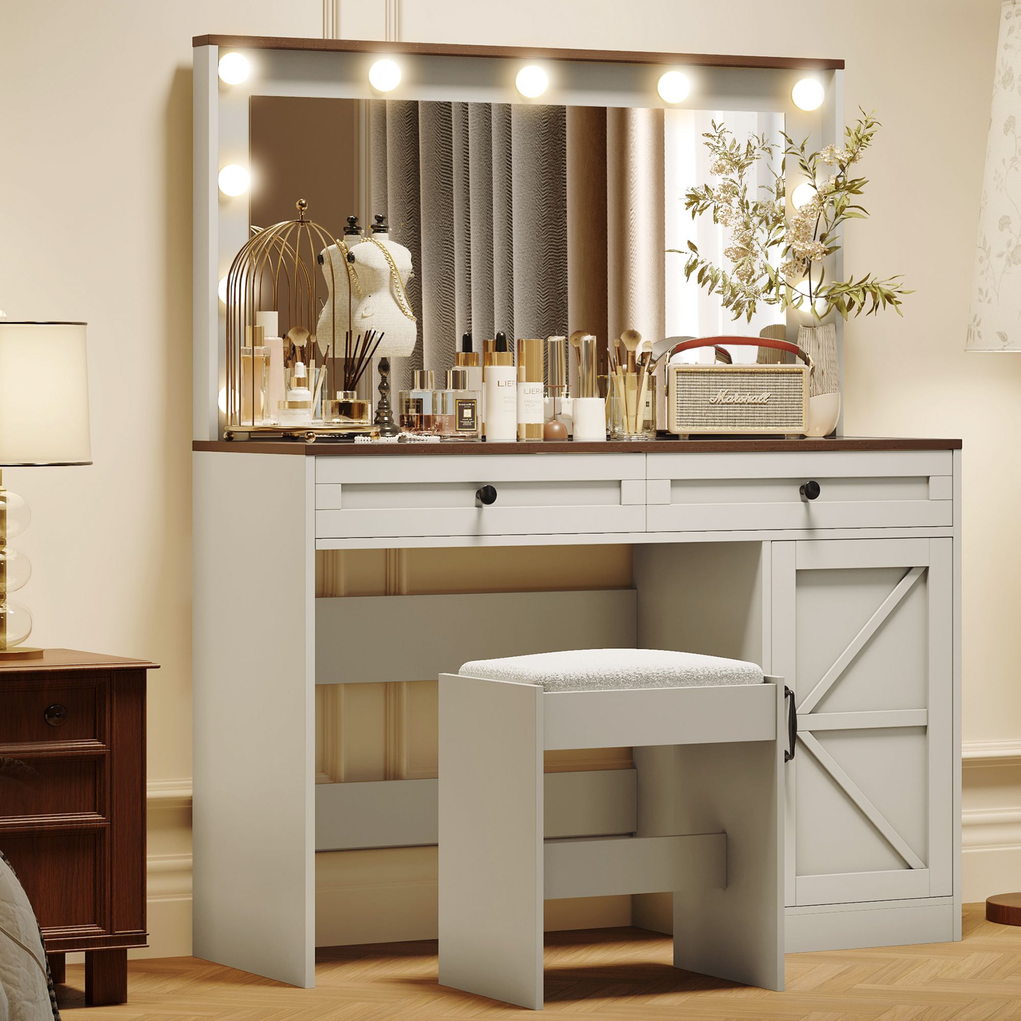 Yiekholo LL-1878AAK 43.4-in White Makeup Vanity