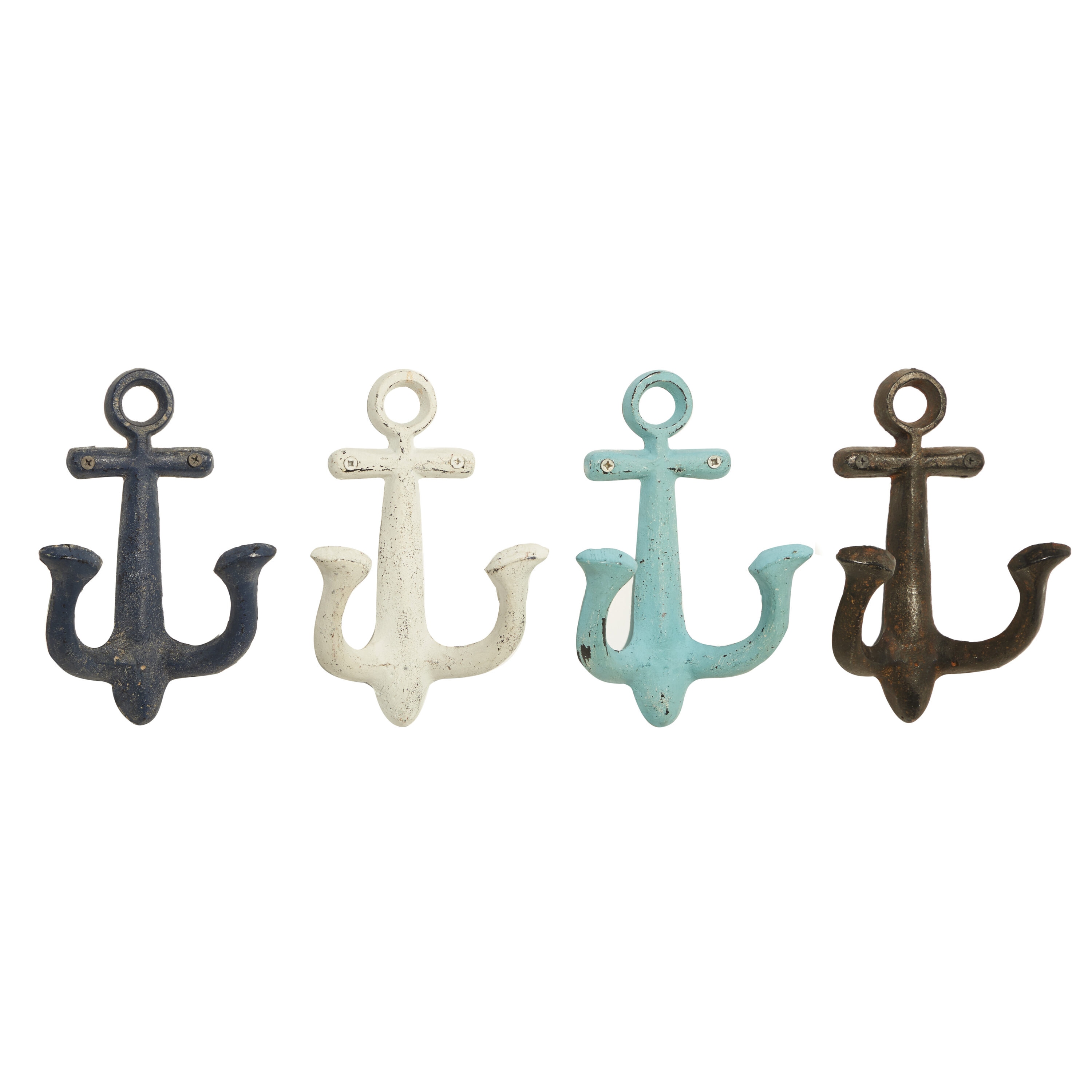 Multicolored Metal Anchor Wall Hooks Set of Four