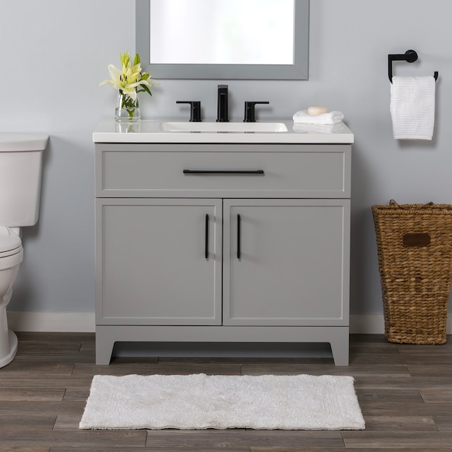 Style Selections Potter 36 In Gray Single Sink Bathroom Vanity With White Cultured Marble Top The Vanities Tops Department At Lowes Com
