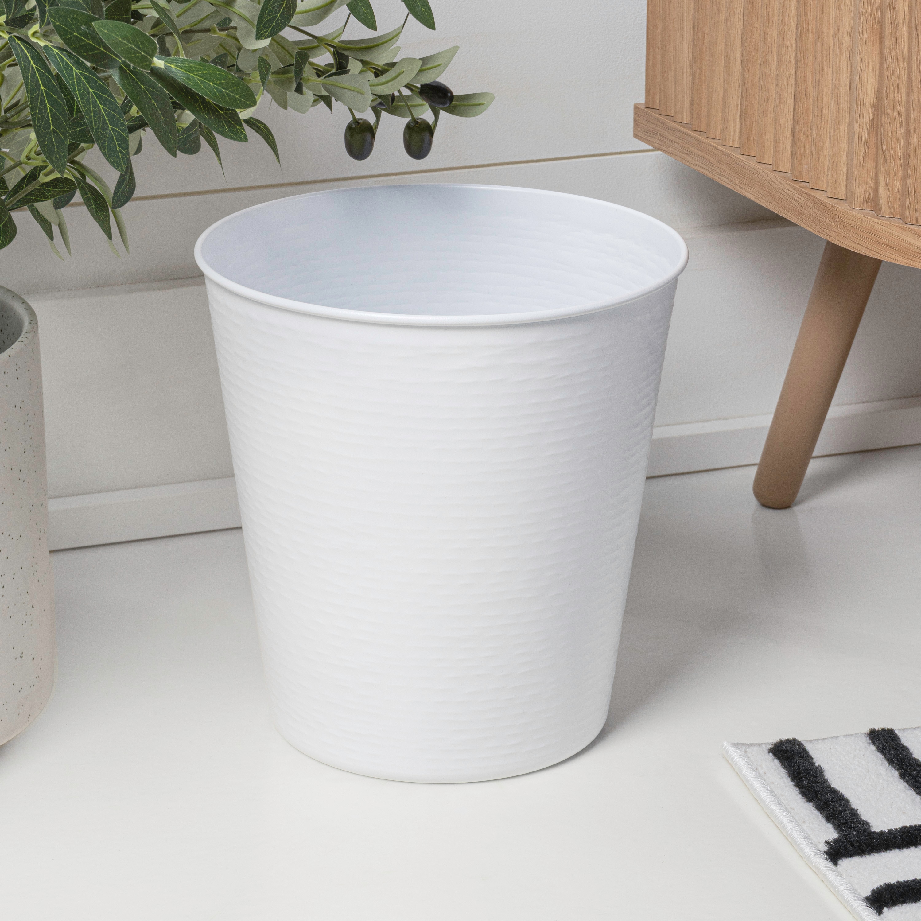happimess Remi Classic Textured Steel Matte White Metal Wastebasket #HPM1112D