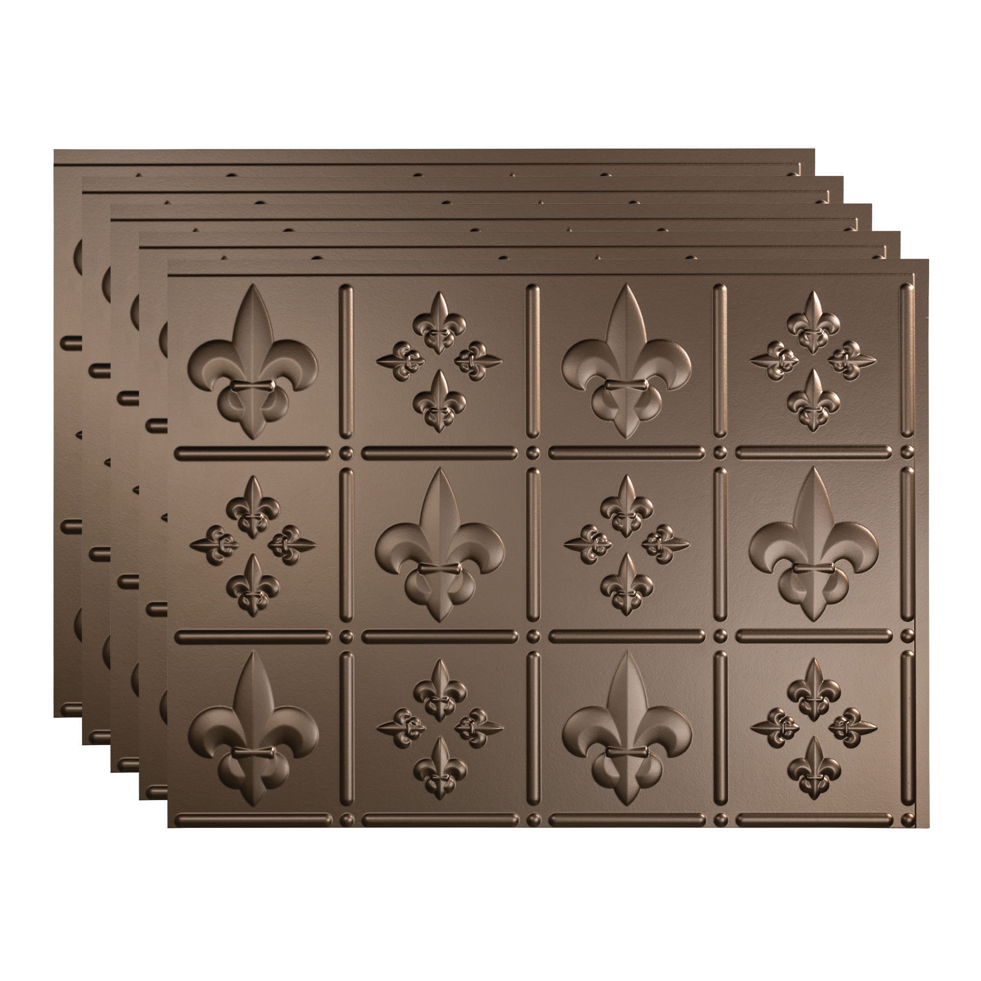 Fasade PB6628 Fleur-de-Lis 18.25-in x 24.25-in Vinyl Argent Bronze Backsplash Panels 5.0 -Pack