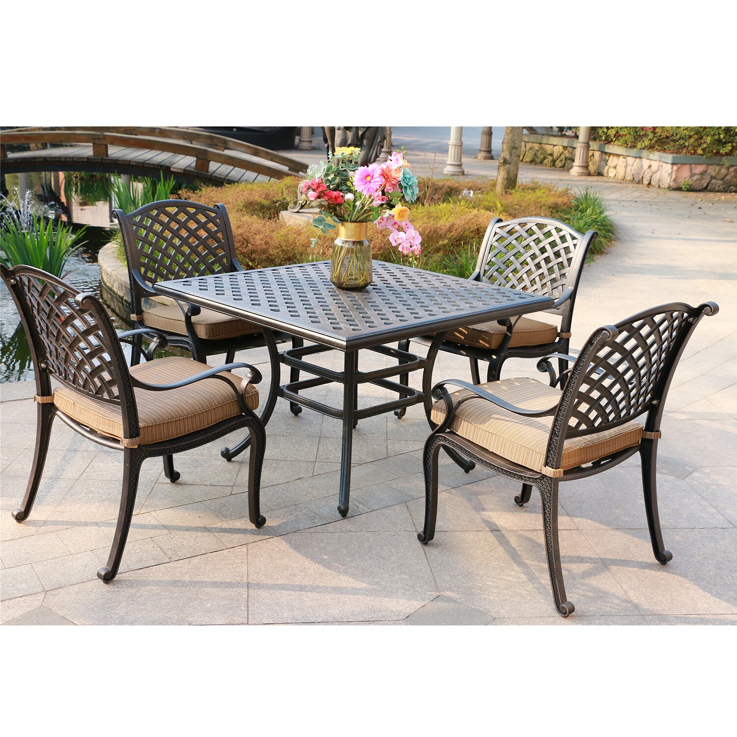 Mondawe 5-Piece Bronze Patio Dining Set with Brown Cushions in the ...