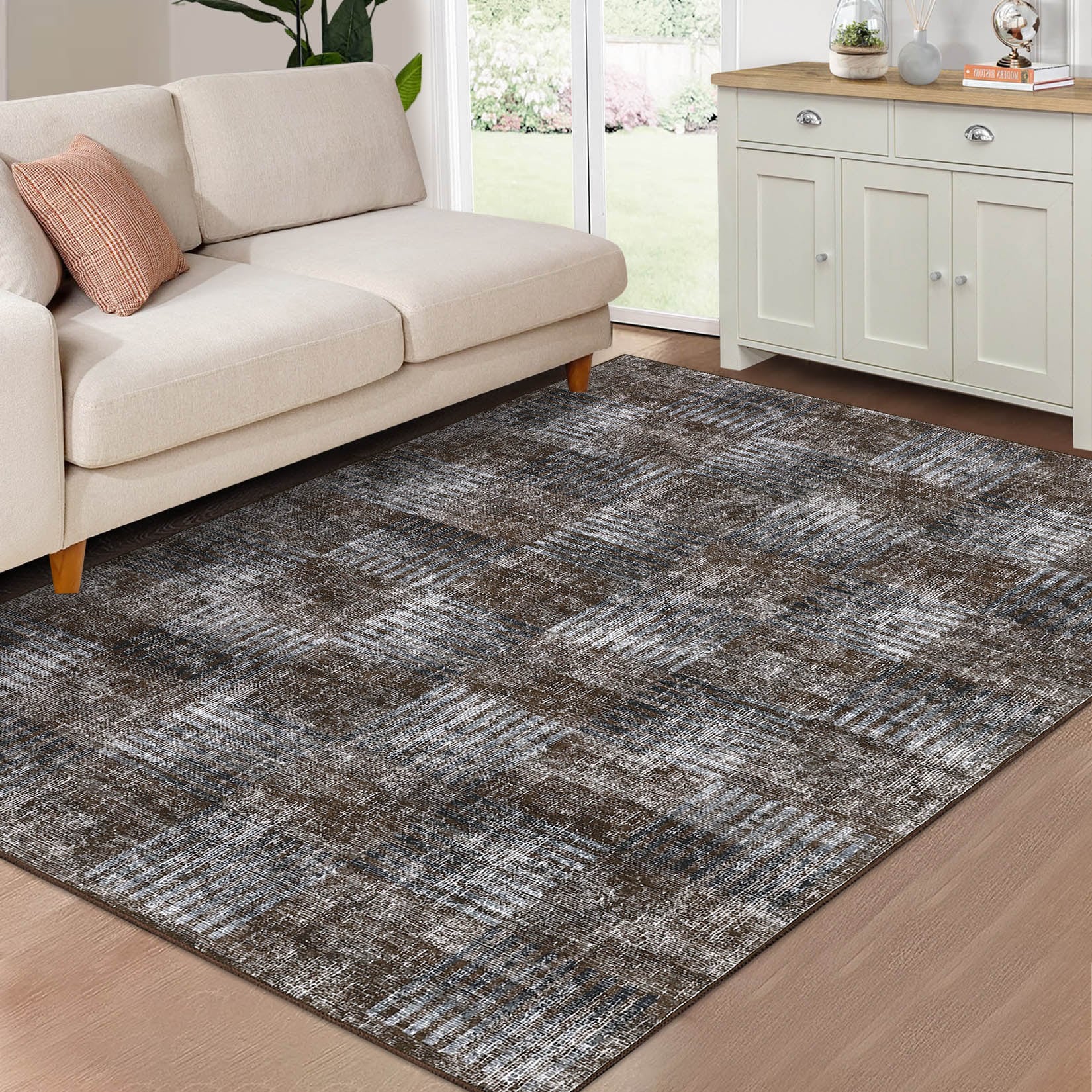 Garvee YXY-LO-PHO-15GTT2HO 5 x 7 (ft) Loomed Polyester Brown Rectangular Indoor Geometric Mid-Century Modern Machine washable Area rug
