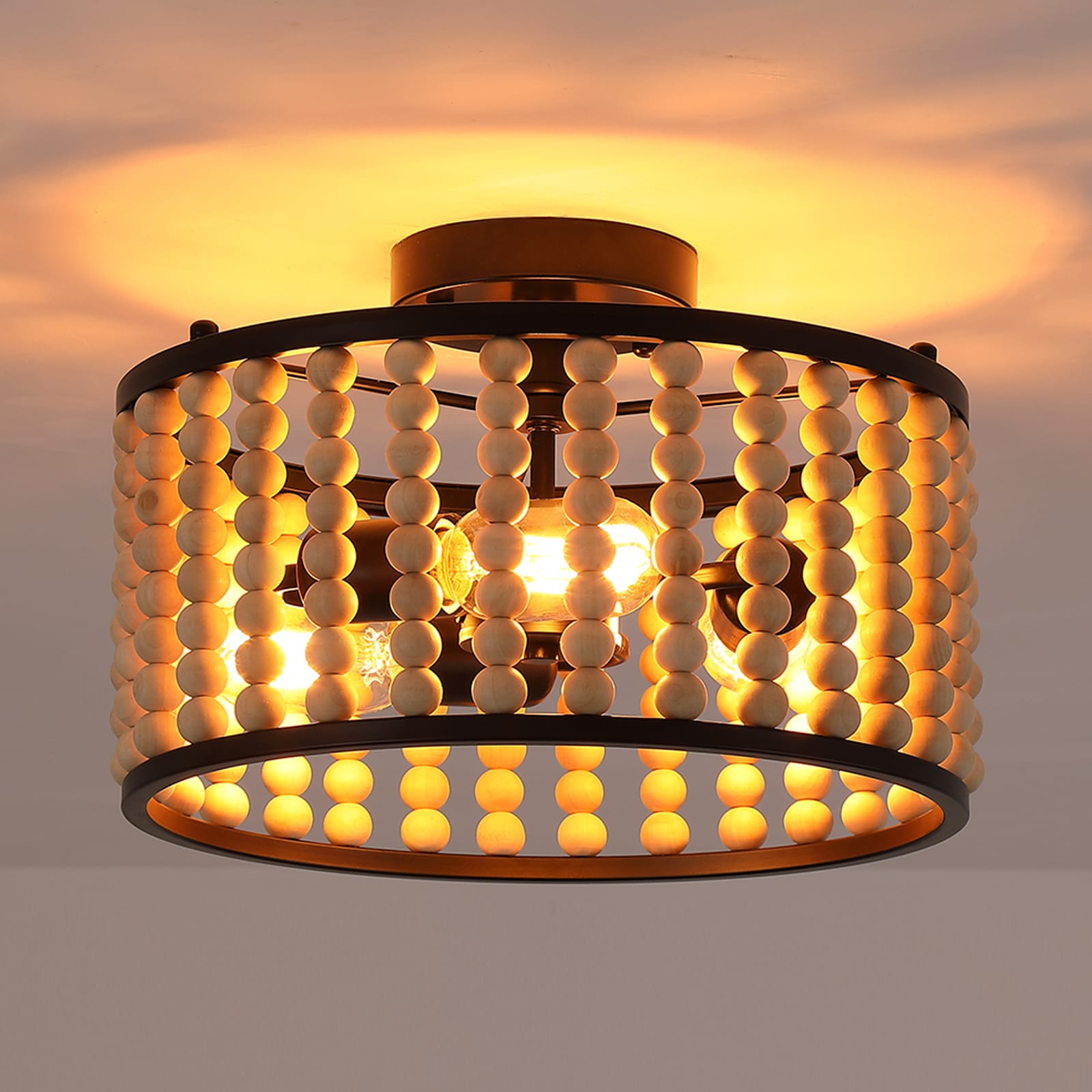  CL8001C01-3 Bohemia 3-Light 12.8-in Black Flush Mount Light