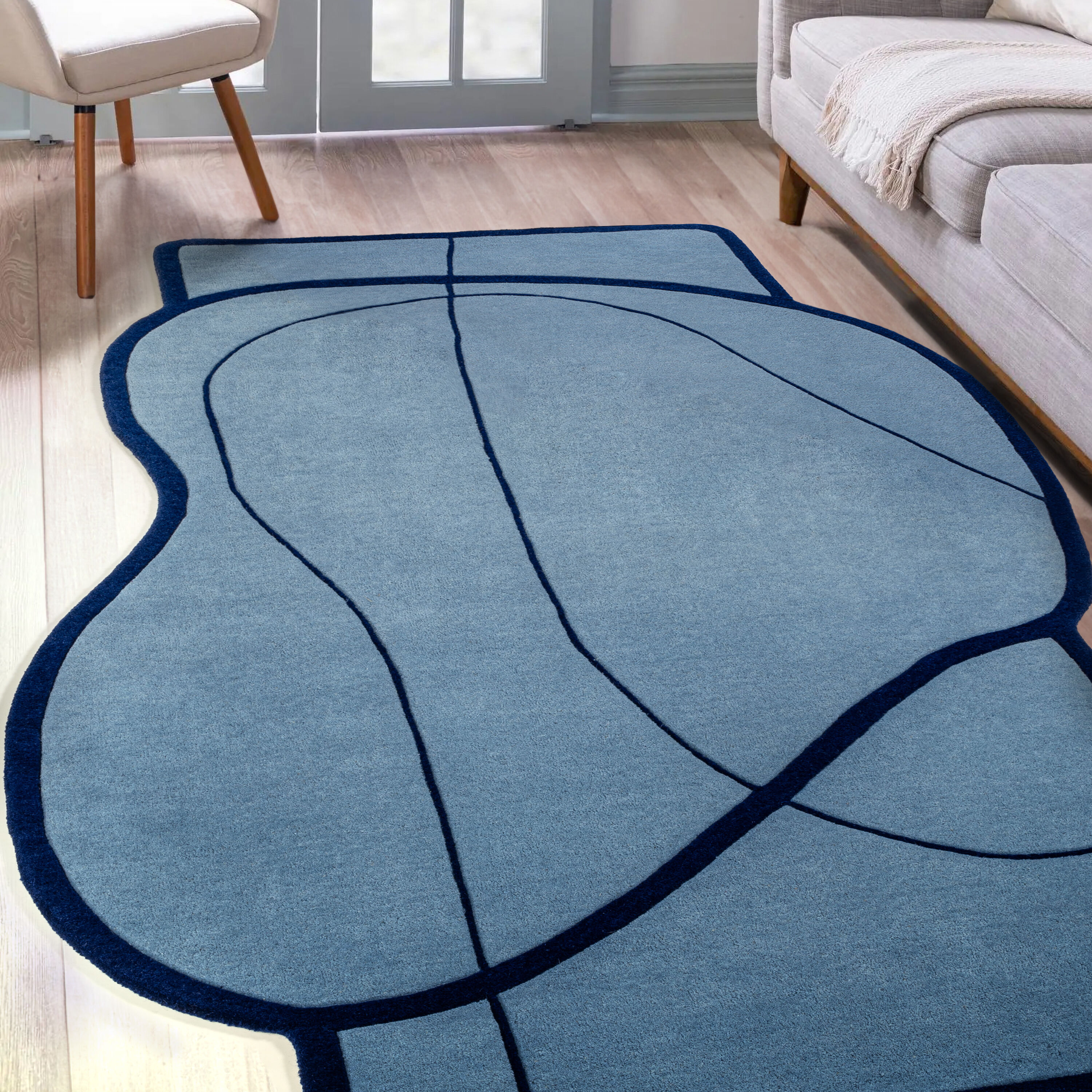 JONATHAN Y 8 X 10 (ft) Wool Light Blue/Navy Irregular Indoor Abstract Mid-century Modern Spot Clean Only Area Rug