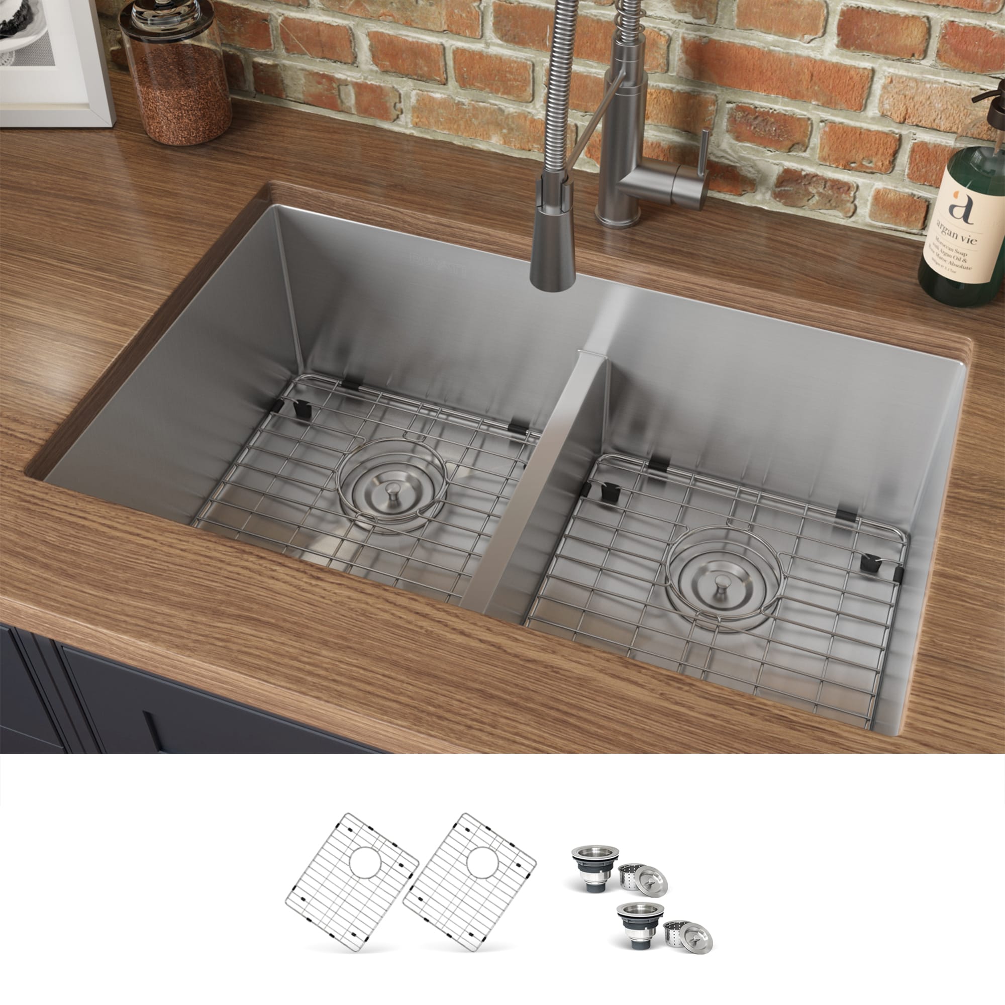 Ruvati RVH7411 Urbana Undermount 32-in x 19-in Stainless steel Double equal bowl 16 -Gauge Kitchen Sink