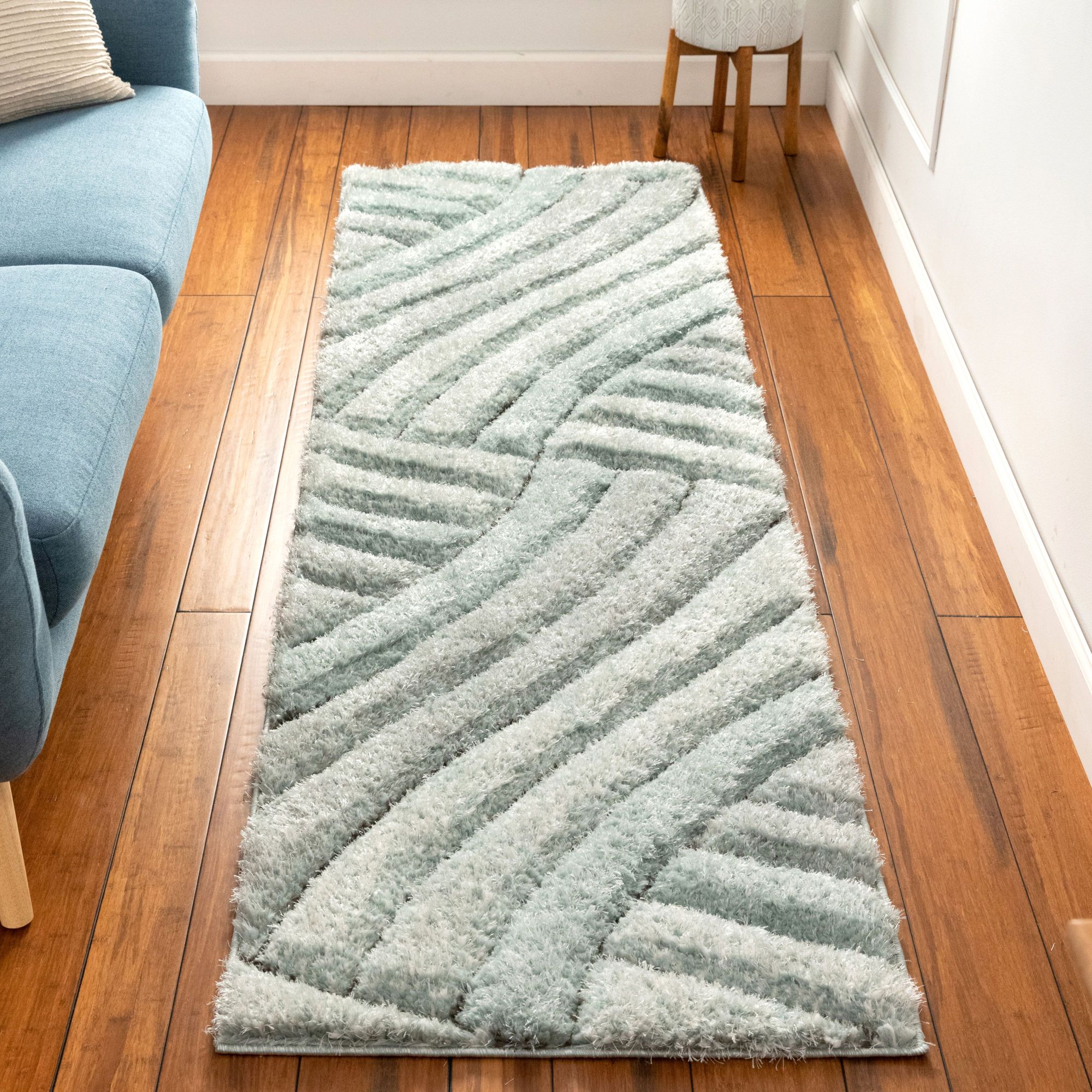 Well Woven SF-04-2 San Francisco 2 x 8 (ft) Loomed Polyester Blue Rectangular Indoor Abstract Mid-Century Modern Runner rug