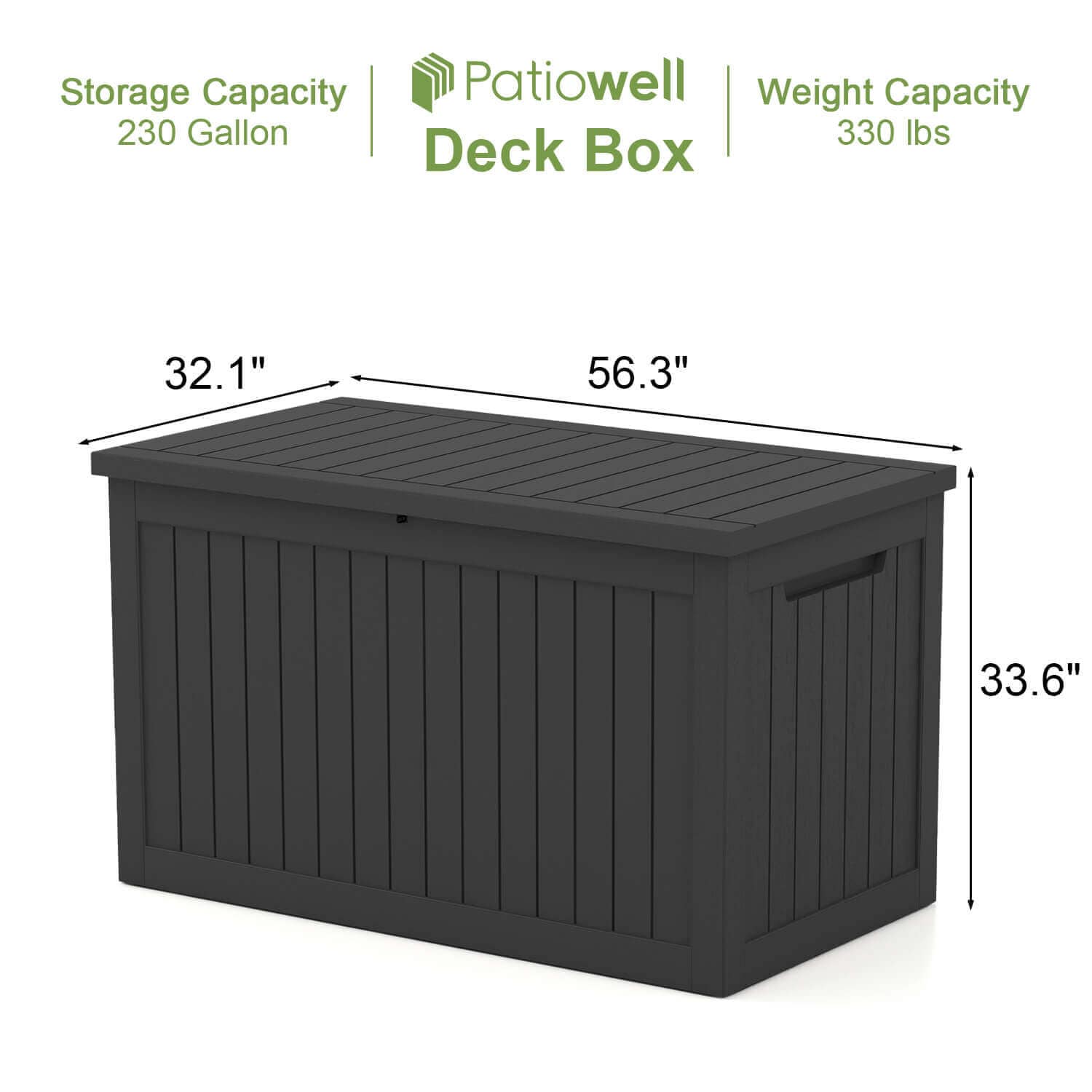 Patiowell 56.3-in L x 32.1-in 230-Gallons Black Plastic Deck Box in the Deck  Boxes department at