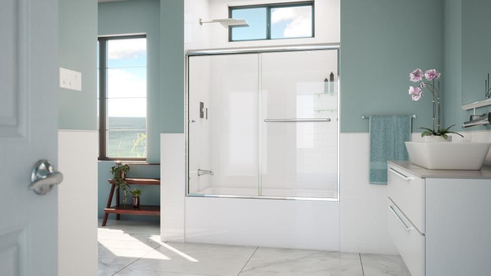 Arizona Shower Door LTER6057CHCLL Lite-Euro Recessed Polished Chrome 56-in to 60-in W x 57.375-in H Semi-frameless Bypass Sliding Bathtub door