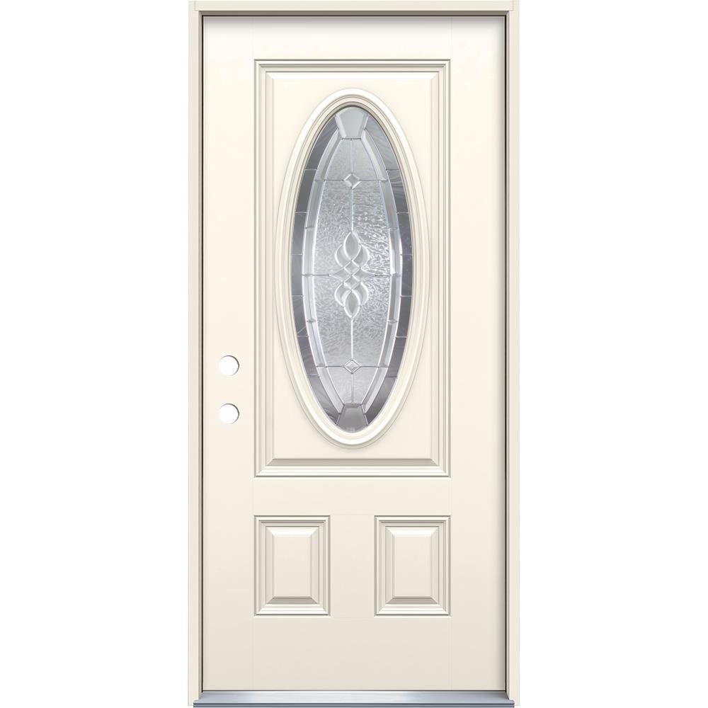 JELD-WEN JW228800003 Hampton 36-in x 80-in x 4-9/16-in Fiberglass Oval lite Right-hand inswing Primed Prehung Front Door Insulating core
