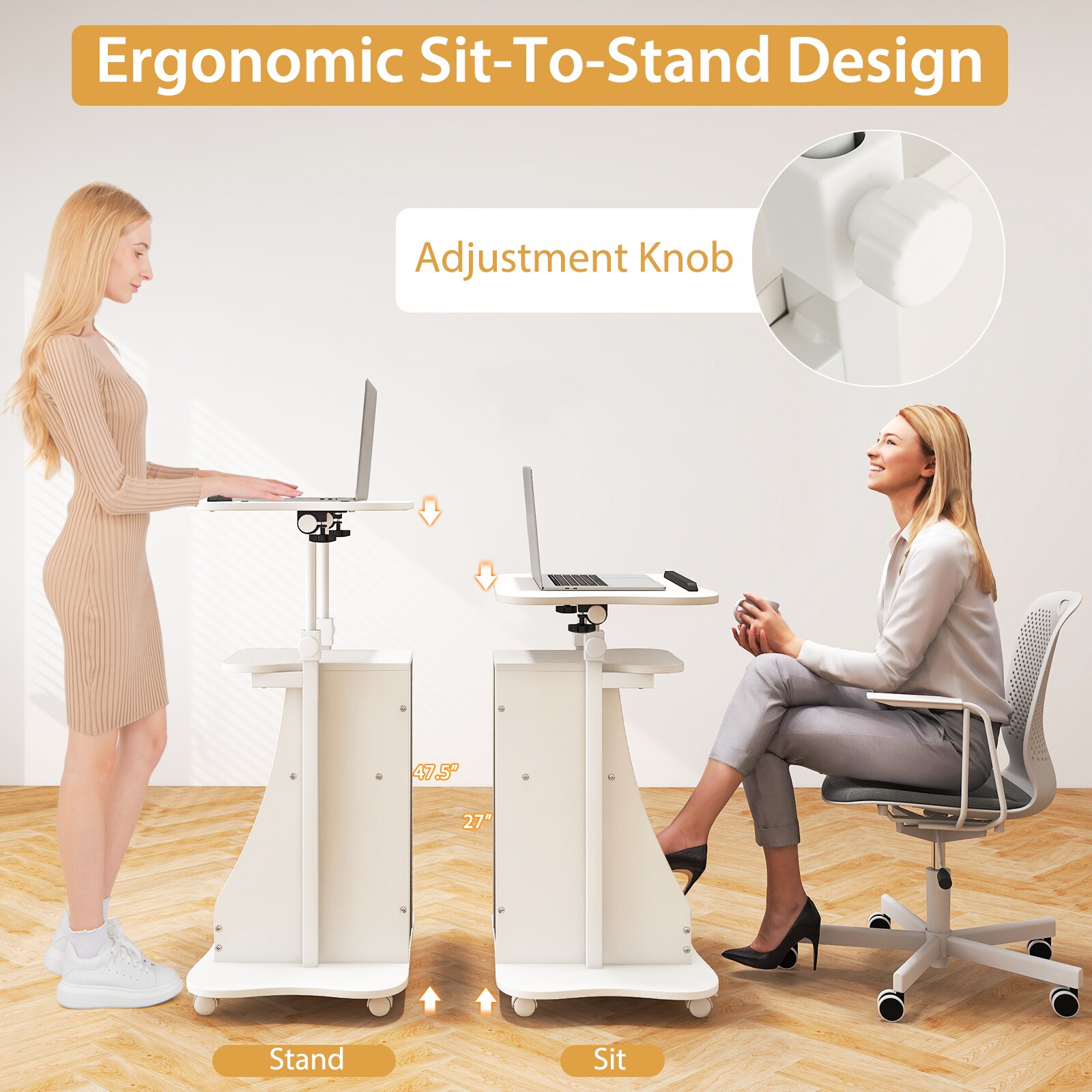 SUGIFT Mobile Podium Stand Height Adjustable Laptop Cart with Tilting ...