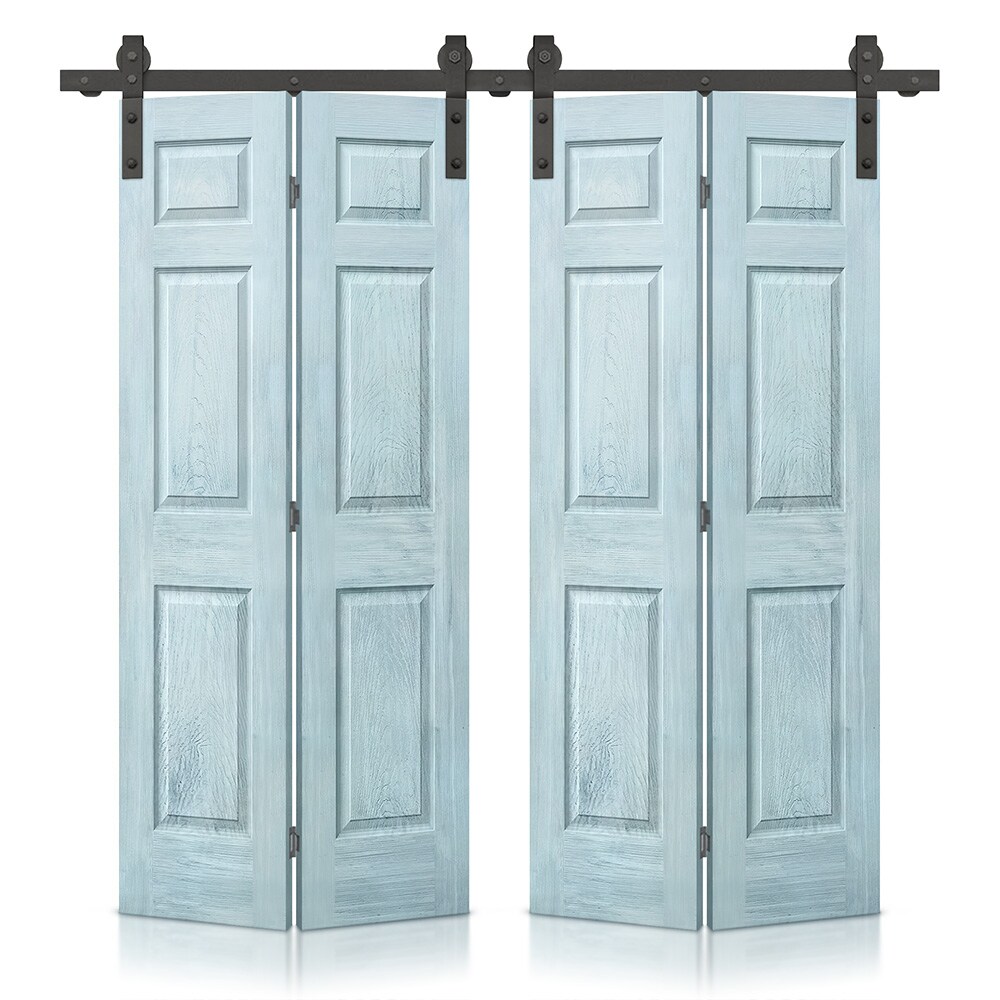 CALHOME 1300-4S+6P24-WNSC(2 48-in x 80-in Vintage Denim MDF Hollow core Double Barn Door (Hardware Included)